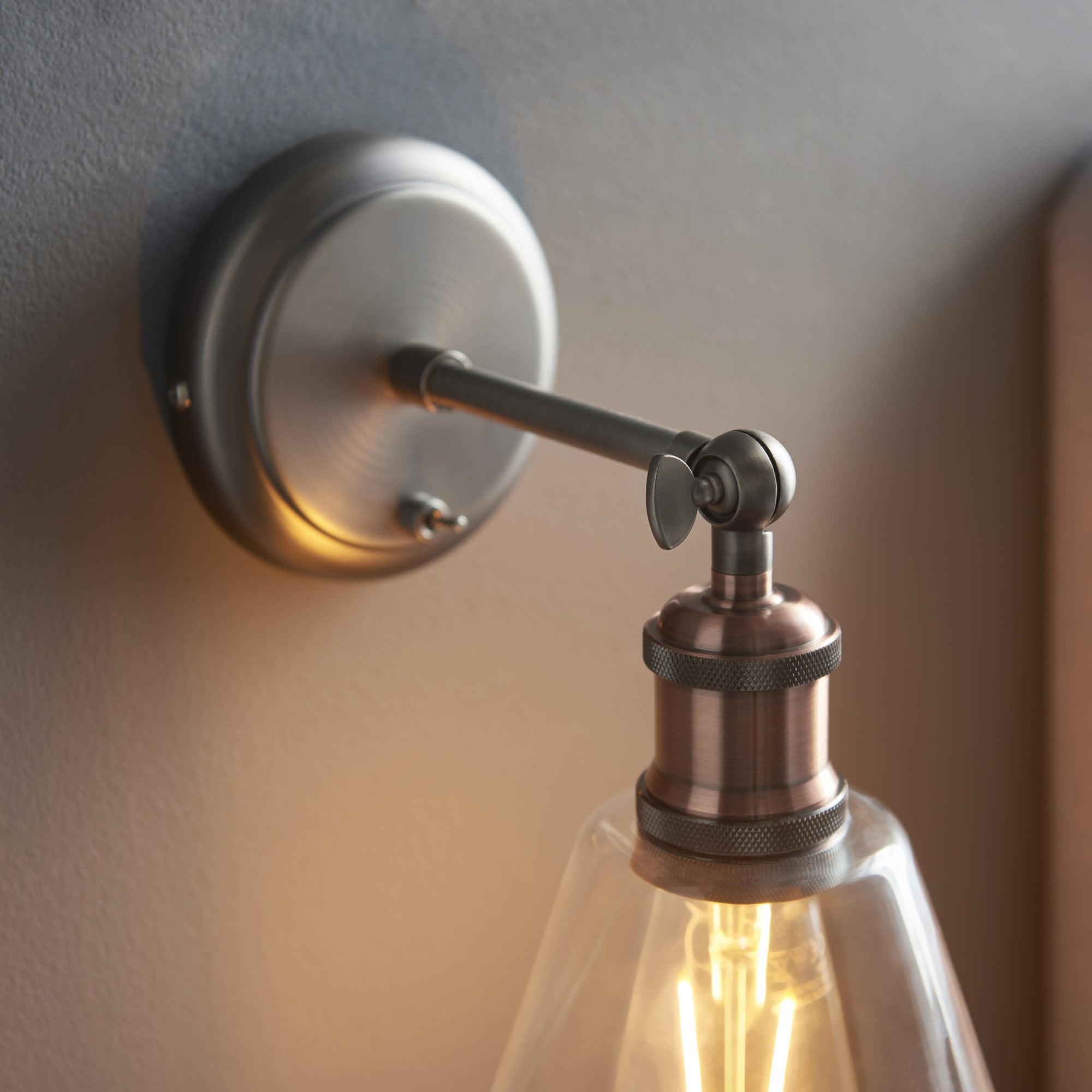 Endon Hal Single Light Wall Light with Glass Shade - Aged Pewter & Aged Copper Plate