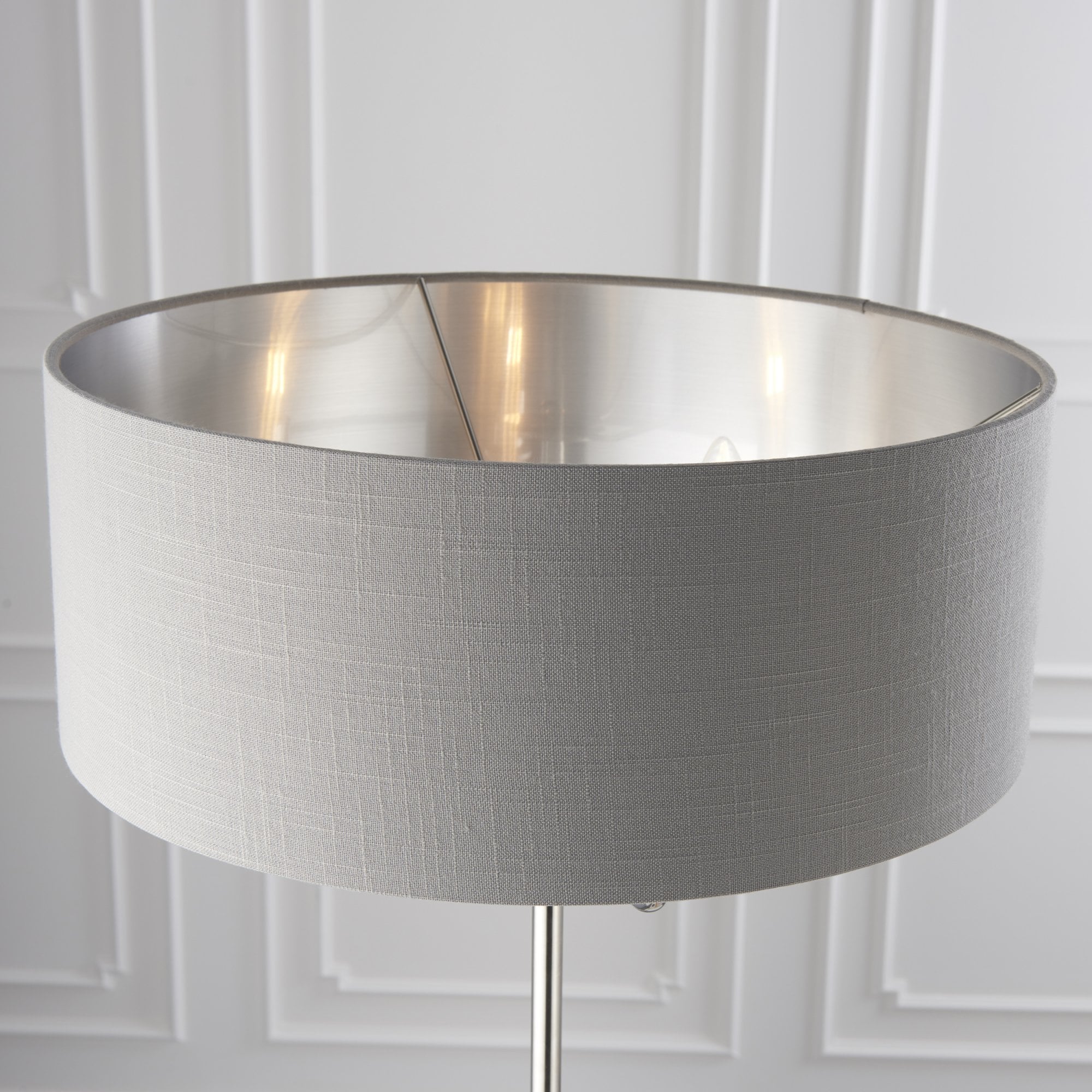 Endon Highclere 3 Light Floor Lamp - Bright Nickel Plate & Charcoal Fabric