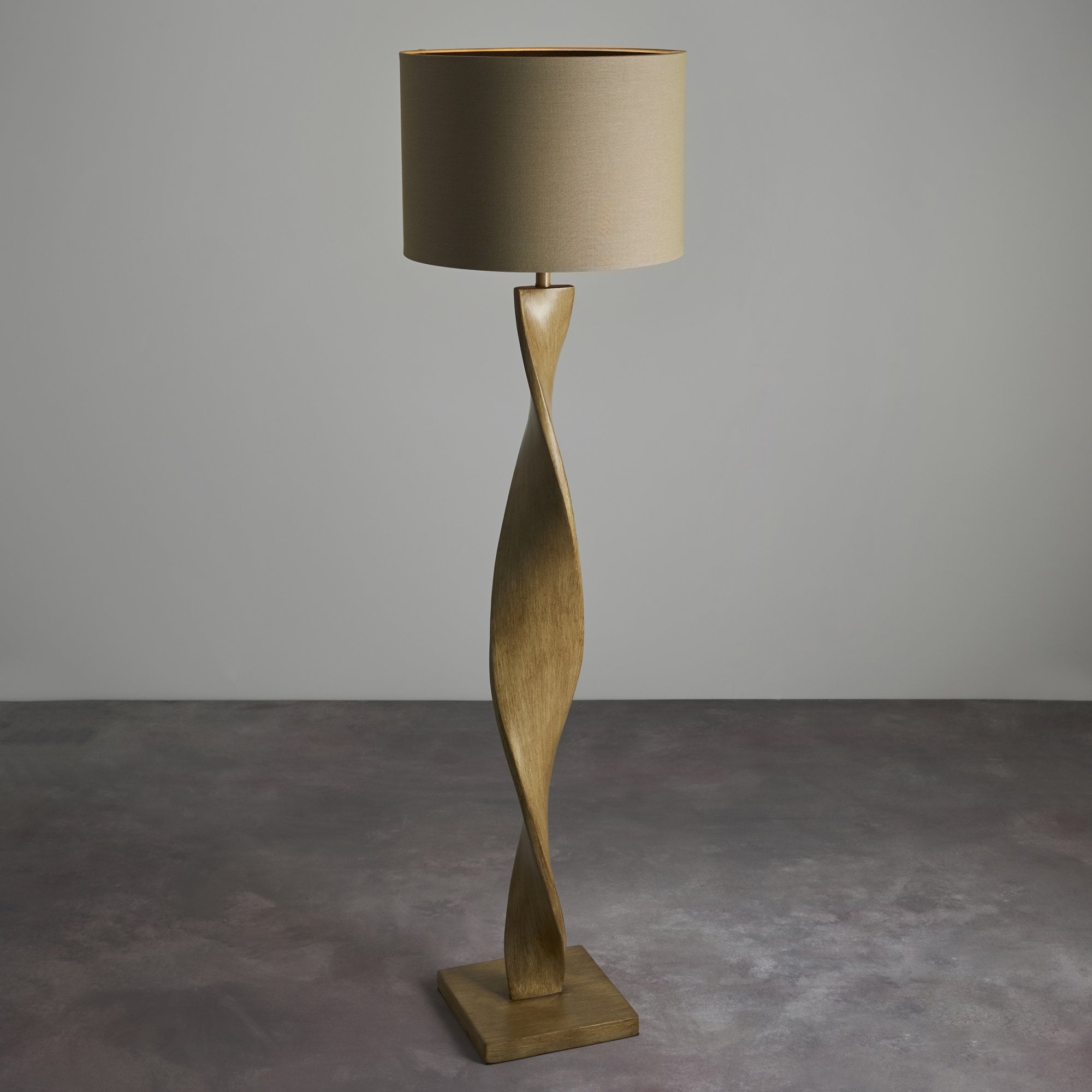 Endon Abia Single Light Floor Lamp - Oak Effect Resin & Neutral Linen