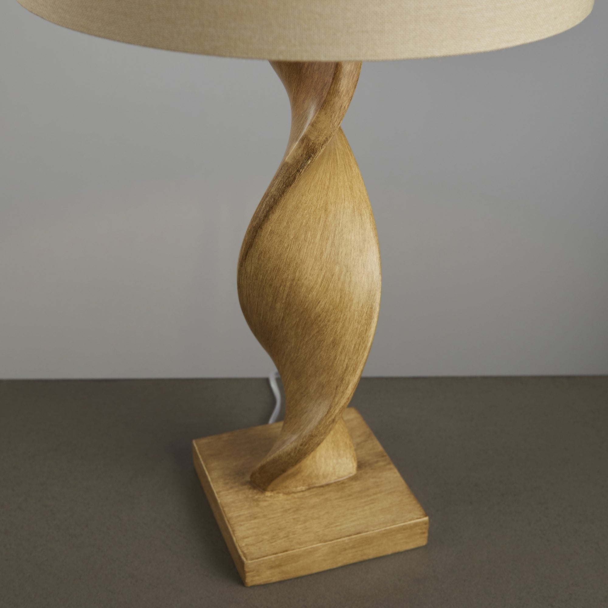 Endon Abia Single Light Table Lamp - Oak Effect Resin & Neutral Linen