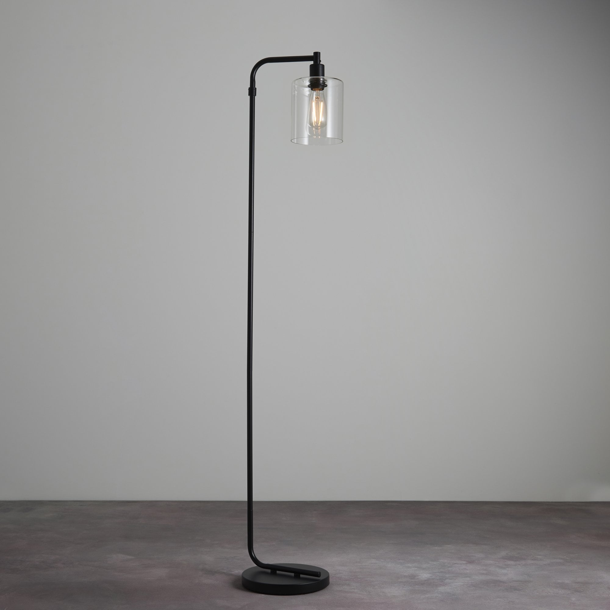Endon Toledo Single Light Floor Lamp - Matt Black & Clear Glass