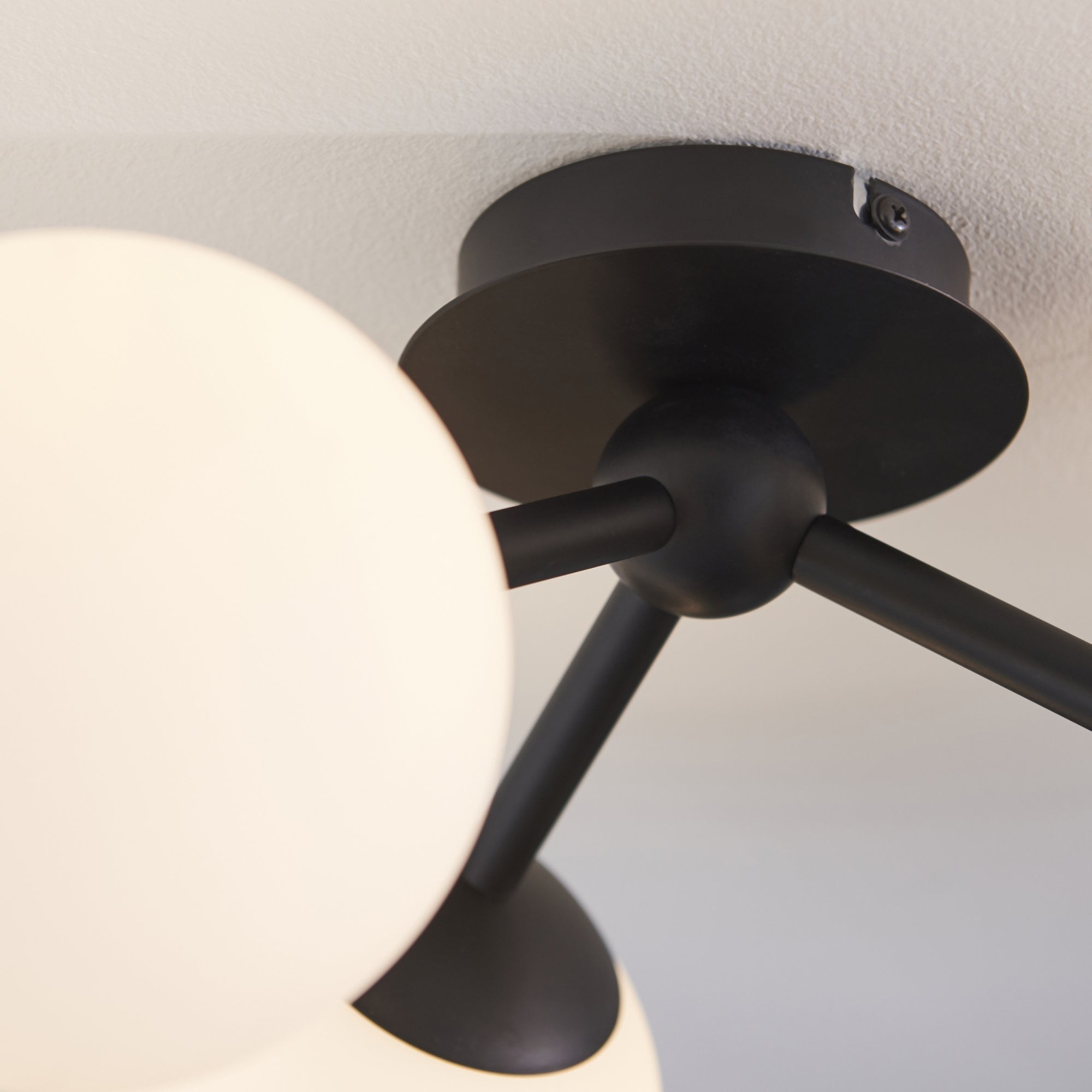 Endon Pulsa 3 Light Semi Flush - Matt Black & Matt White Glass