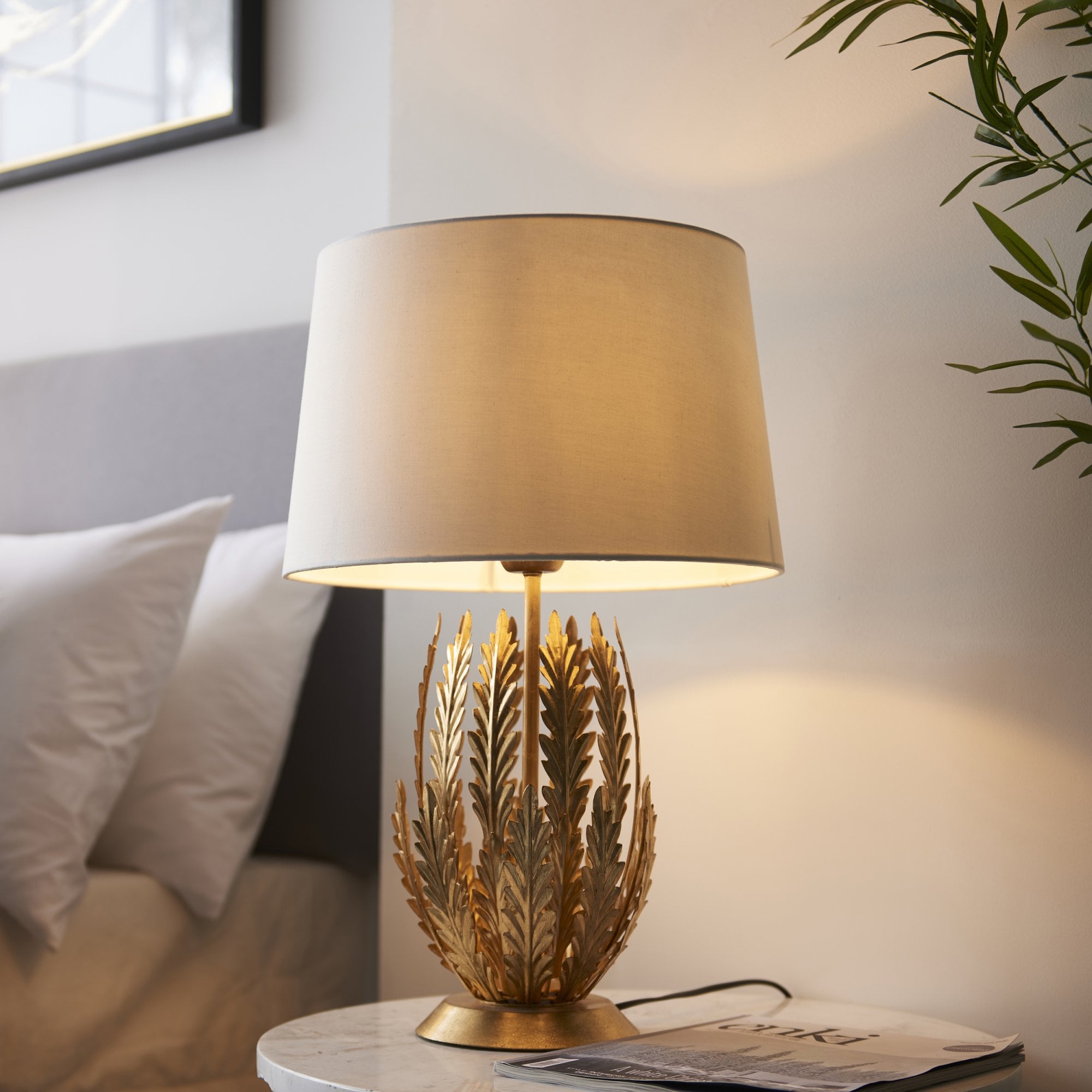 Endon Delphine Single Light Table Lamp -  Gold Leaf & Ivory Cotton Fabric