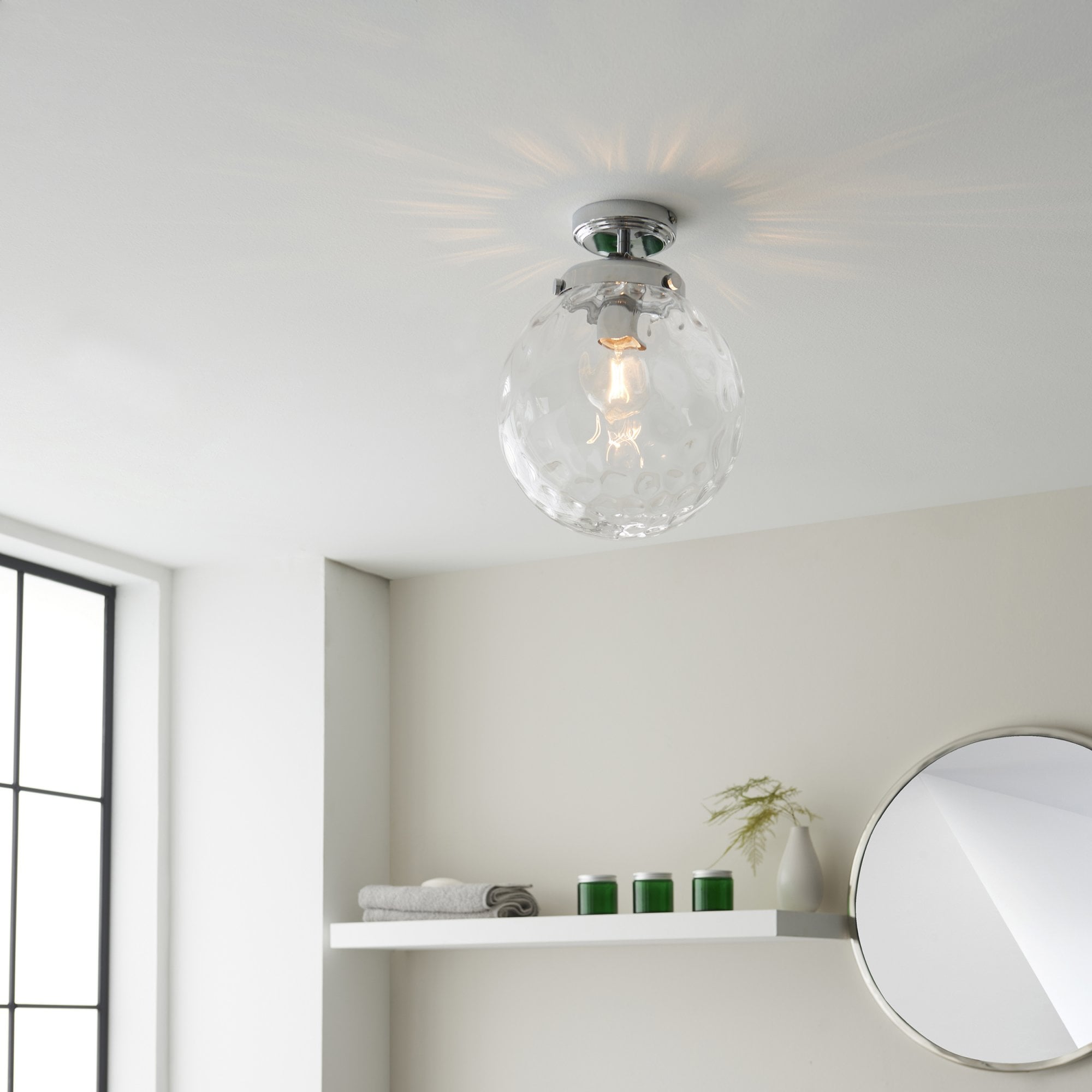Endon Elston Single Light Flush - Chrome Plate & Clear Dimpled Glass