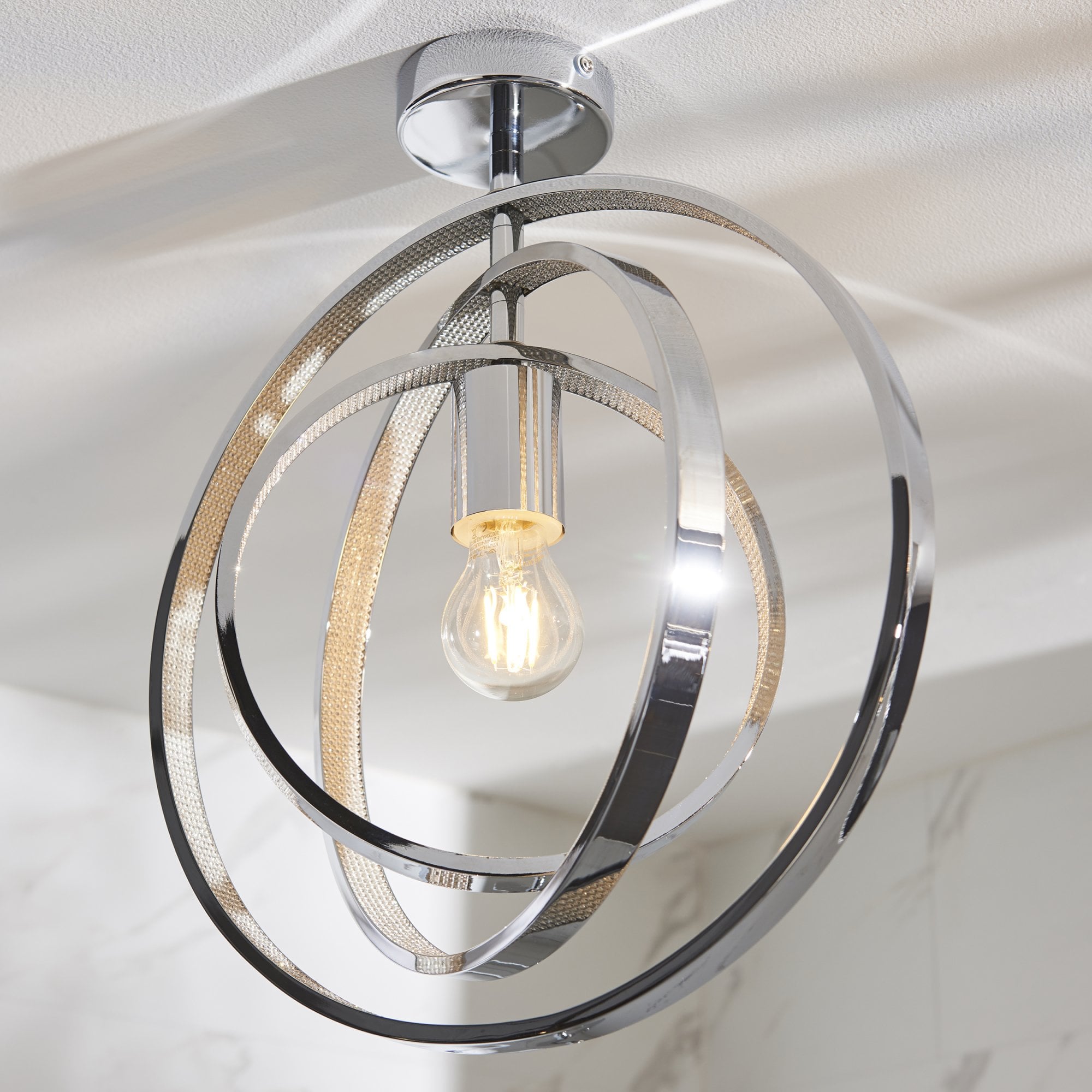Endon Merola Single Light Semi Flush - Chrome Plate & Clear Faceted Acrylic