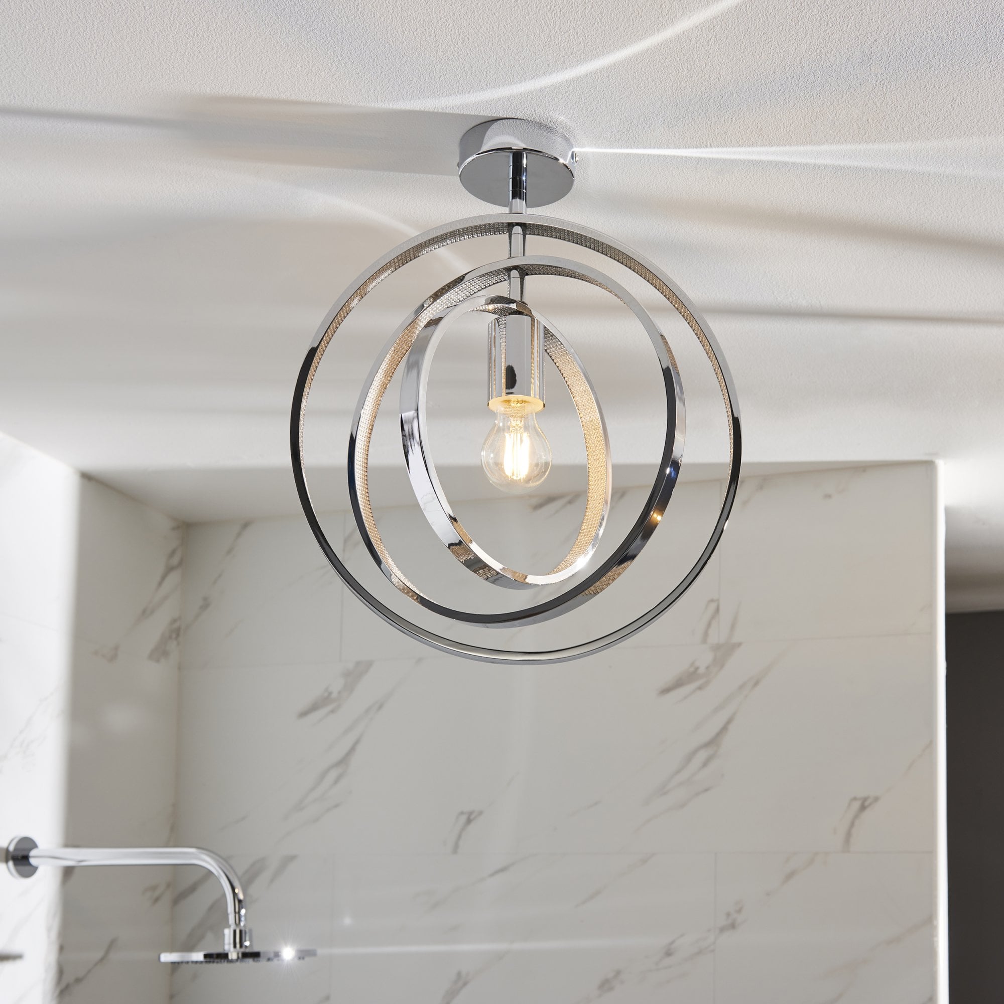 Endon Merola Single Light Semi Flush - Chrome Plate & Clear Faceted Acrylic