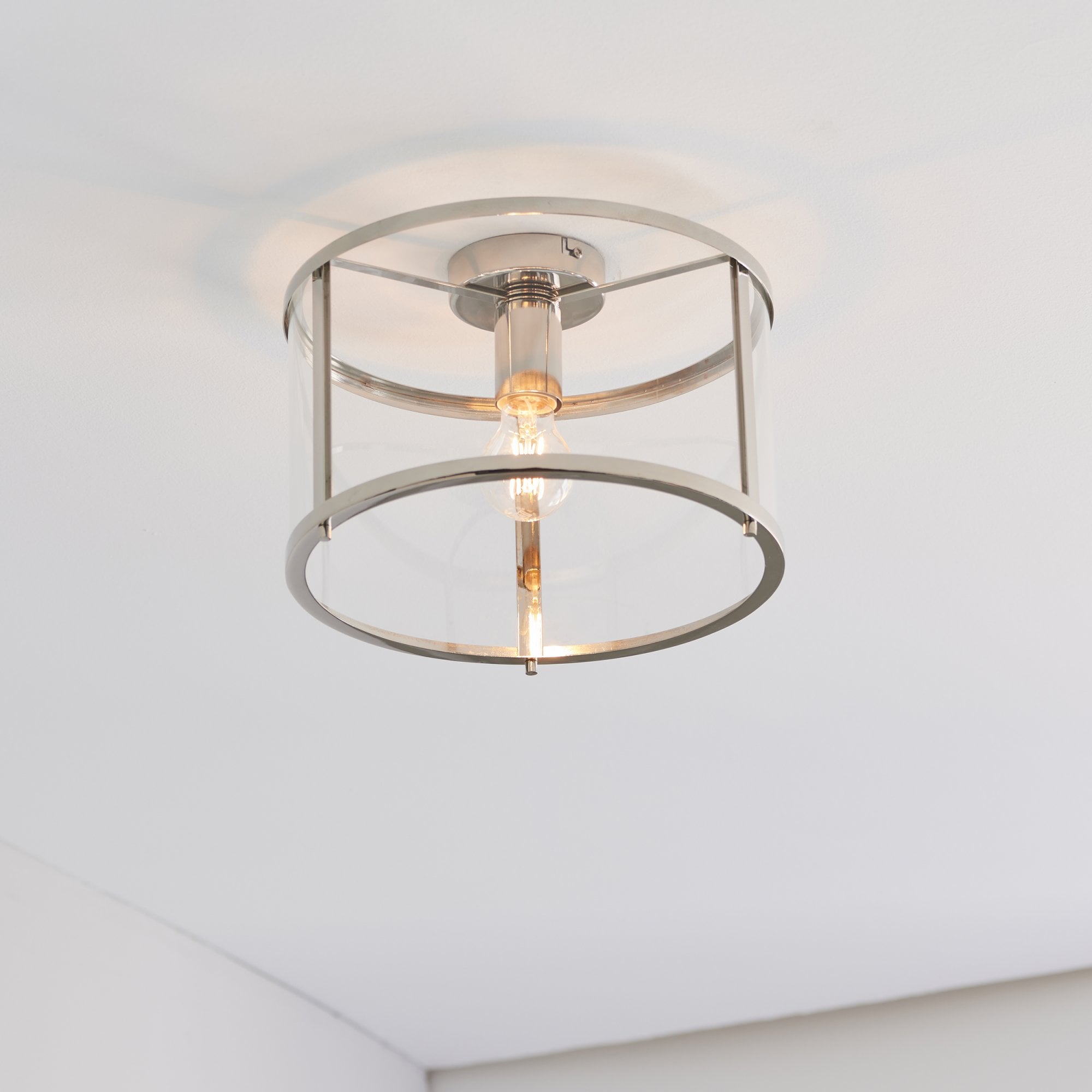 Endon Hopton Single Light Flush - Bright Nickel Plate & Clear Glass