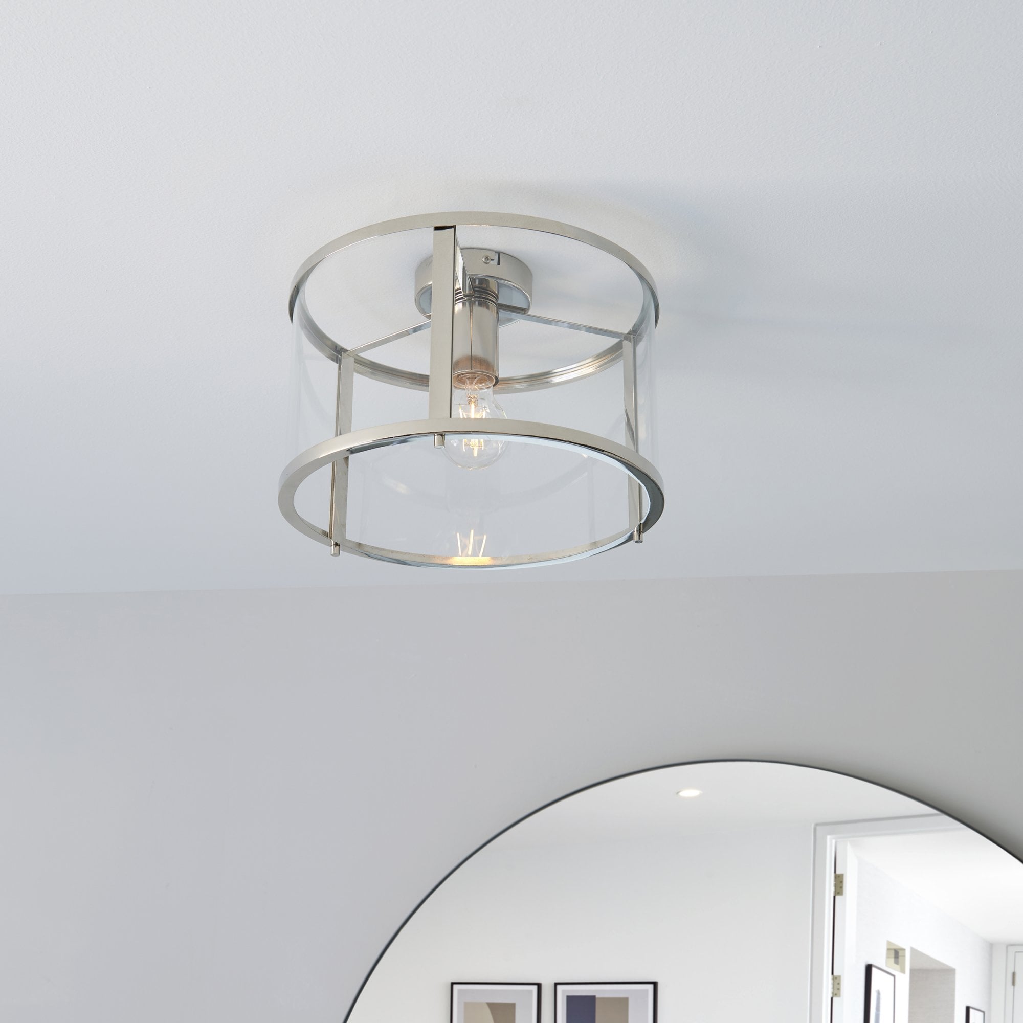 Endon Hopton Single Light Flush - Bright Nickel Plate & Clear Glass