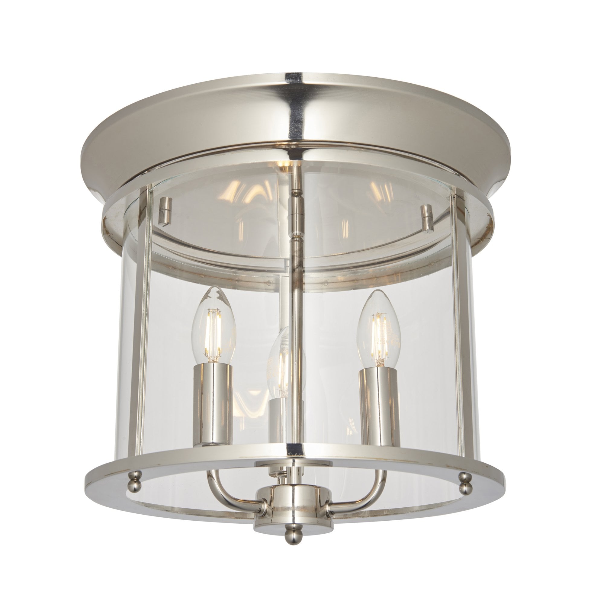 Endon Hampworth 3 Light Flush - Bright Nickel Plate & Clear Glass