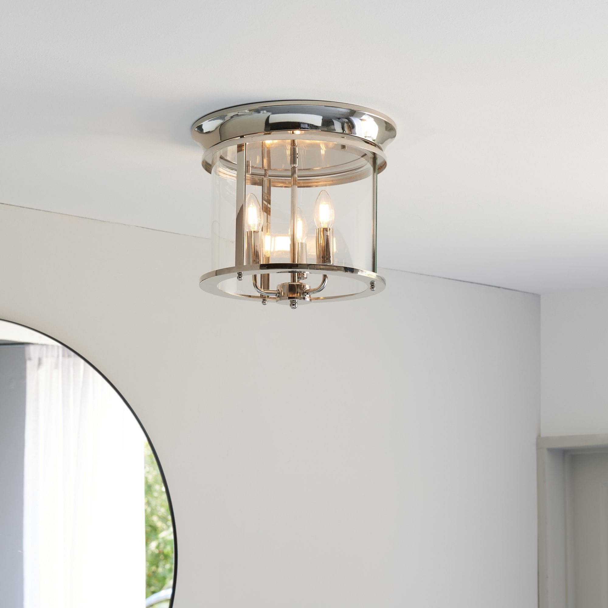 Endon Hampworth 3 Light Flush - Bright Nickel Plate & Clear Glass