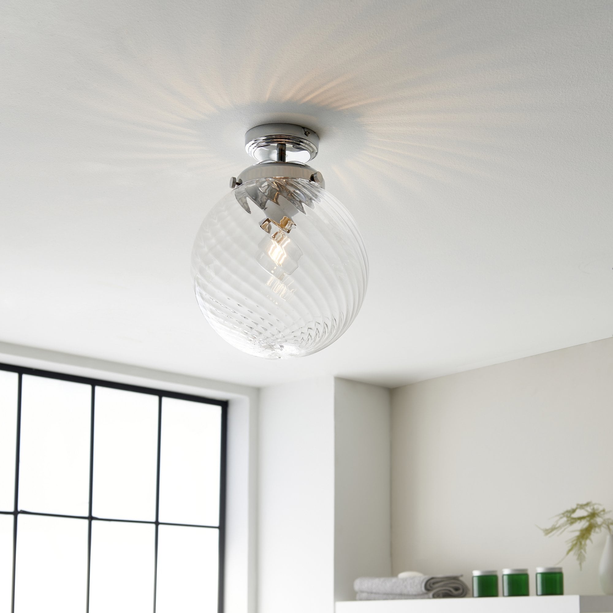 Endon Milston Single Light Flush - Chrome Plate & Clear Spiral Glass