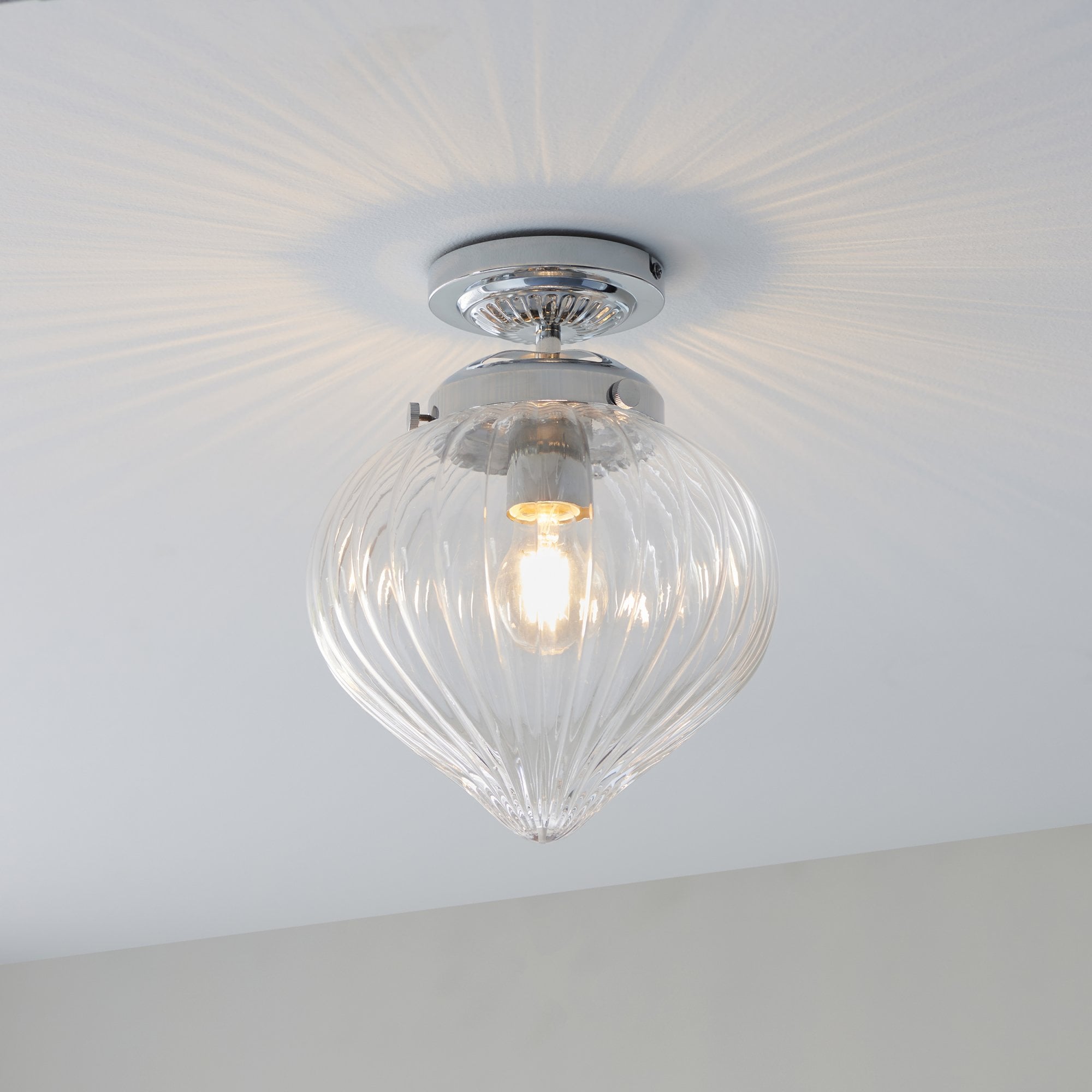 Endon Cheston Single Light Flush - Chrome Plate & Clear Ribbed Glass