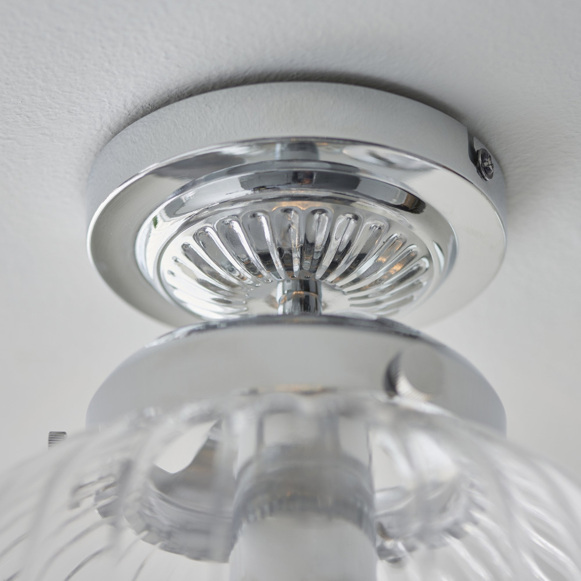 Endon Cheston Single Light Flush - Chrome Plate & Clear Ribbed Glass