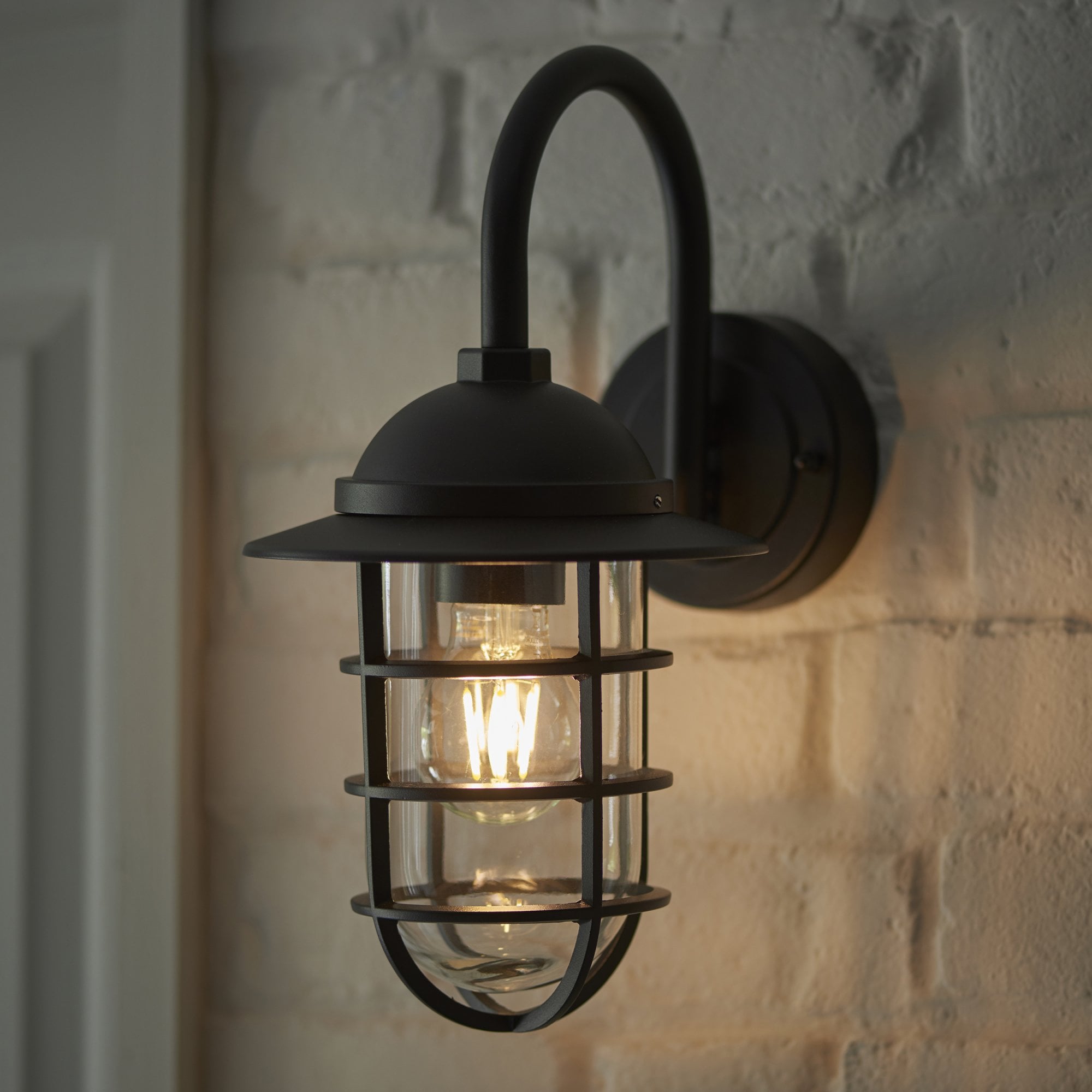 Endon Port Single Light Wall - Textured Black & Clear Glass