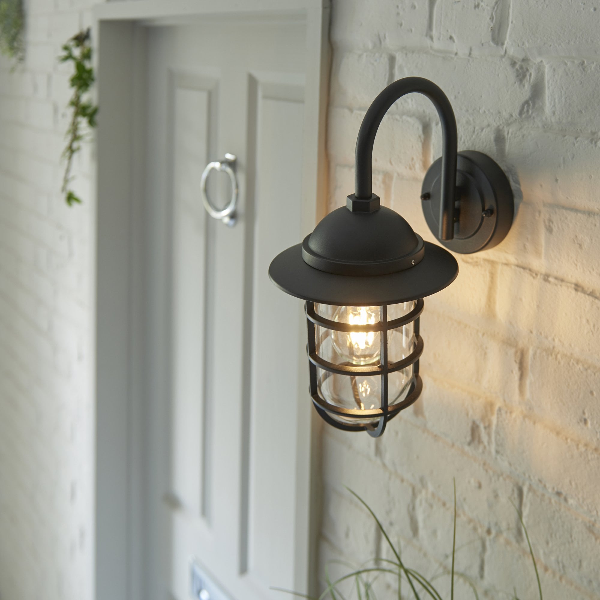 Endon Port Single Light Wall - Textured Black & Clear Glass
