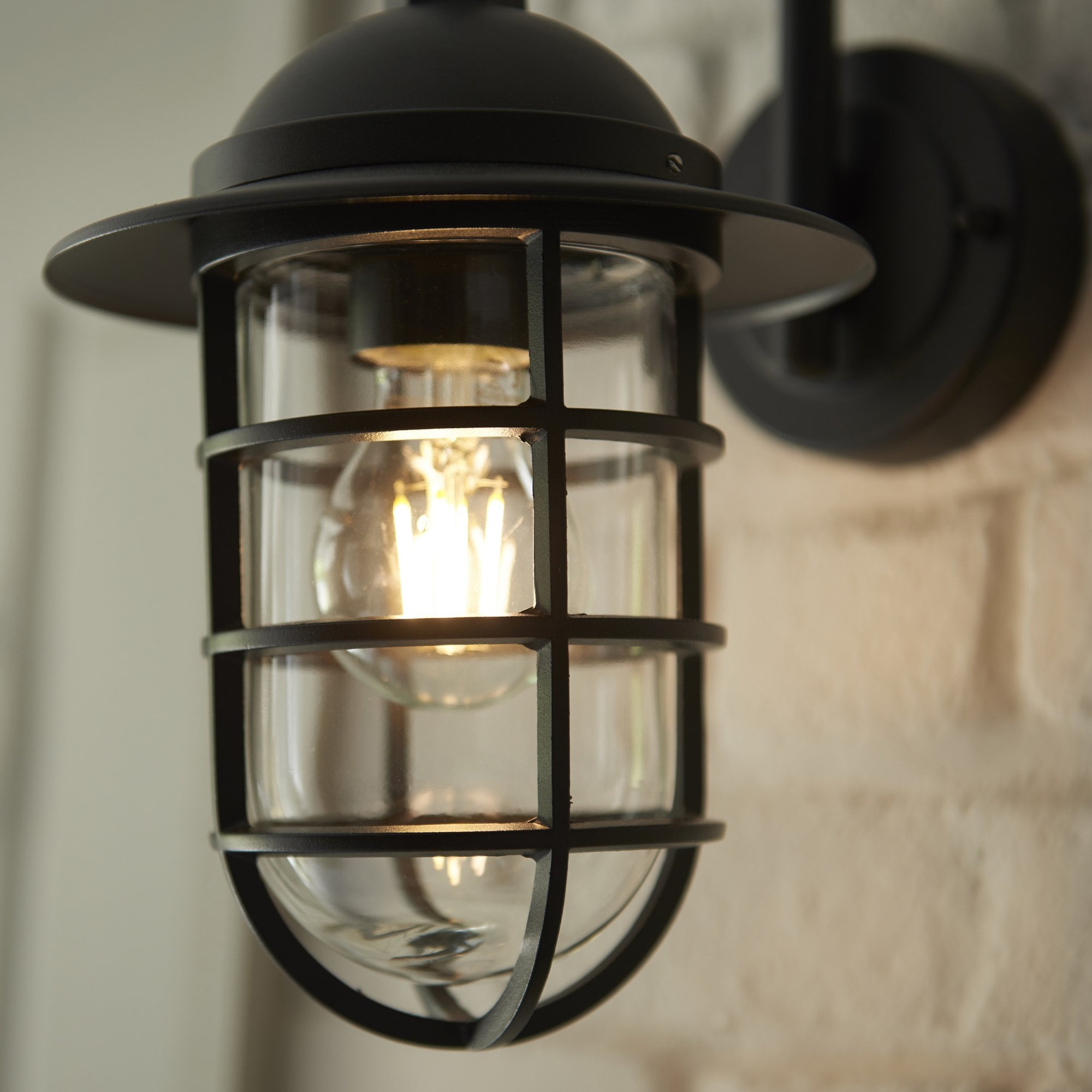 Endon Port Single Light Wall - Textured Black & Clear Glass