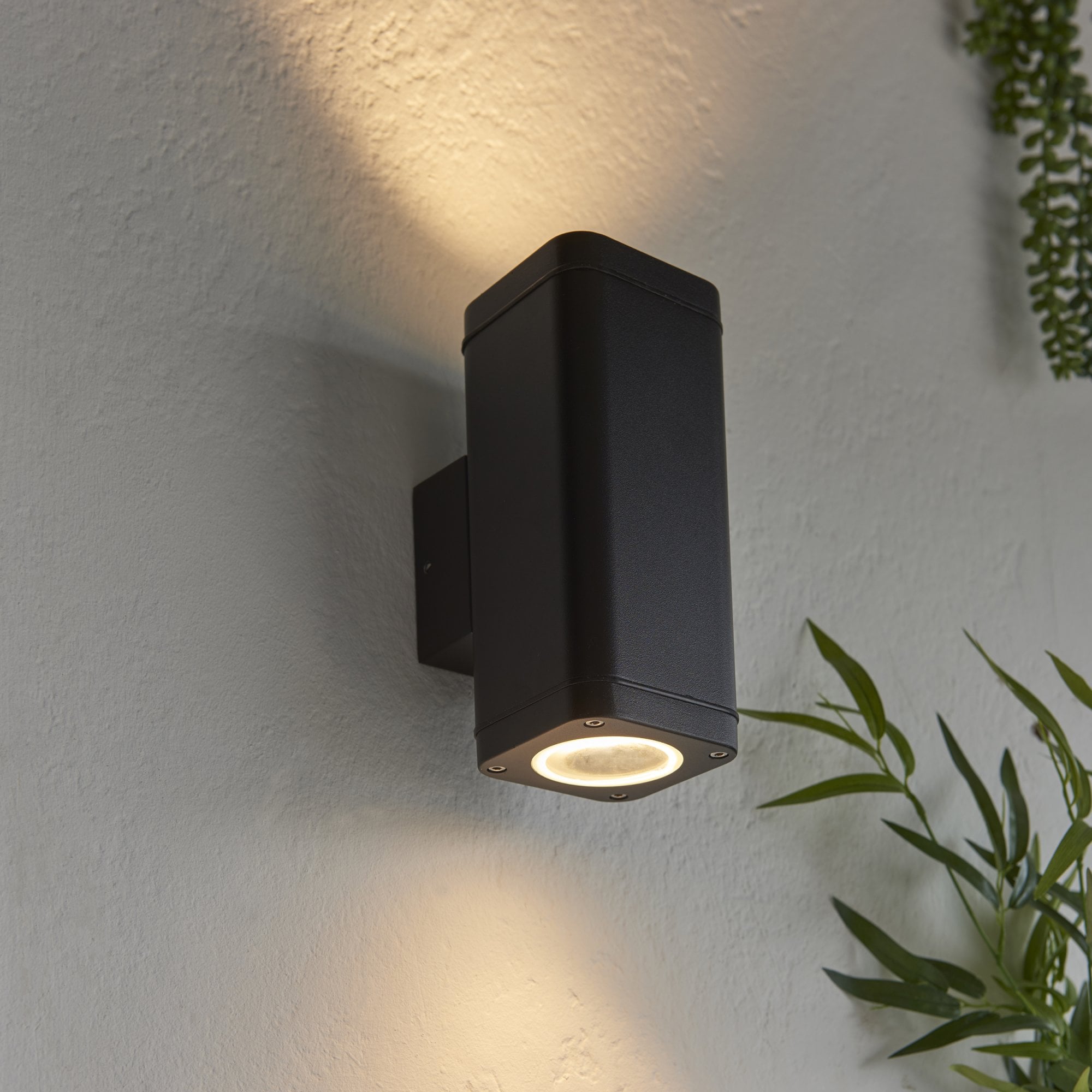Endon Milton 2 Light Wall - Textured Black & Clear Glass