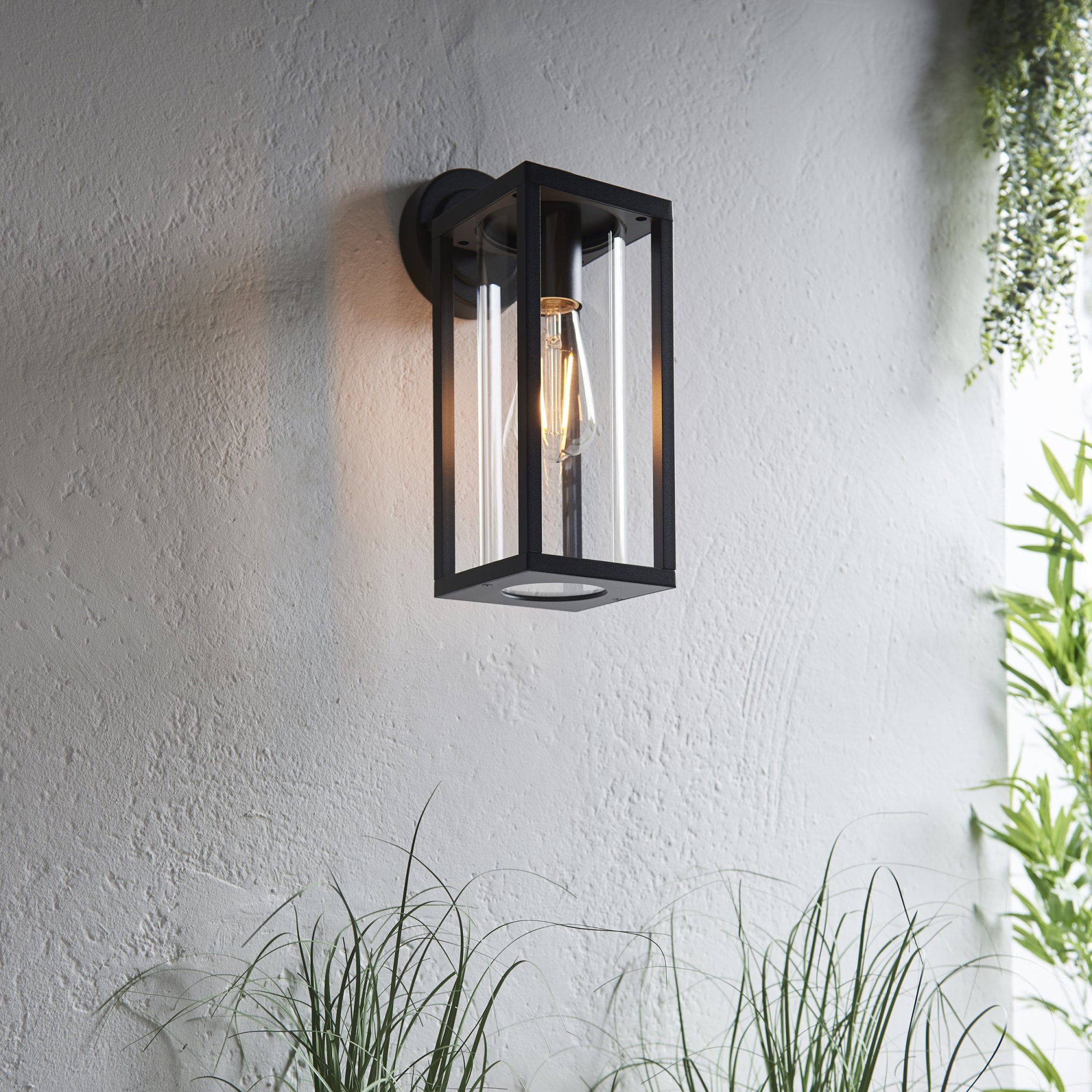 Endon Hamden Single Light Wall - Textured Black & Clear Glass