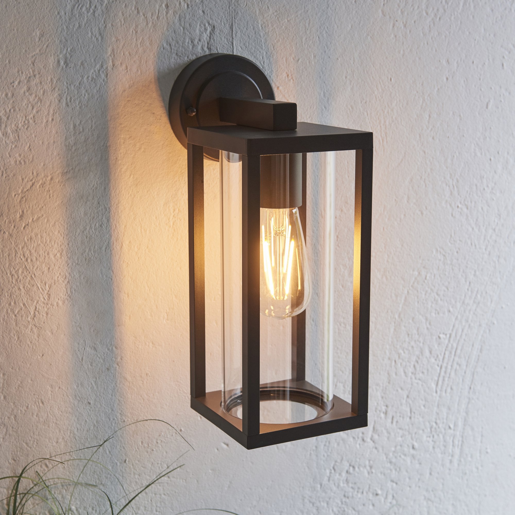 Endon Hamden Single Light Wall - Textured Black & Clear Glass