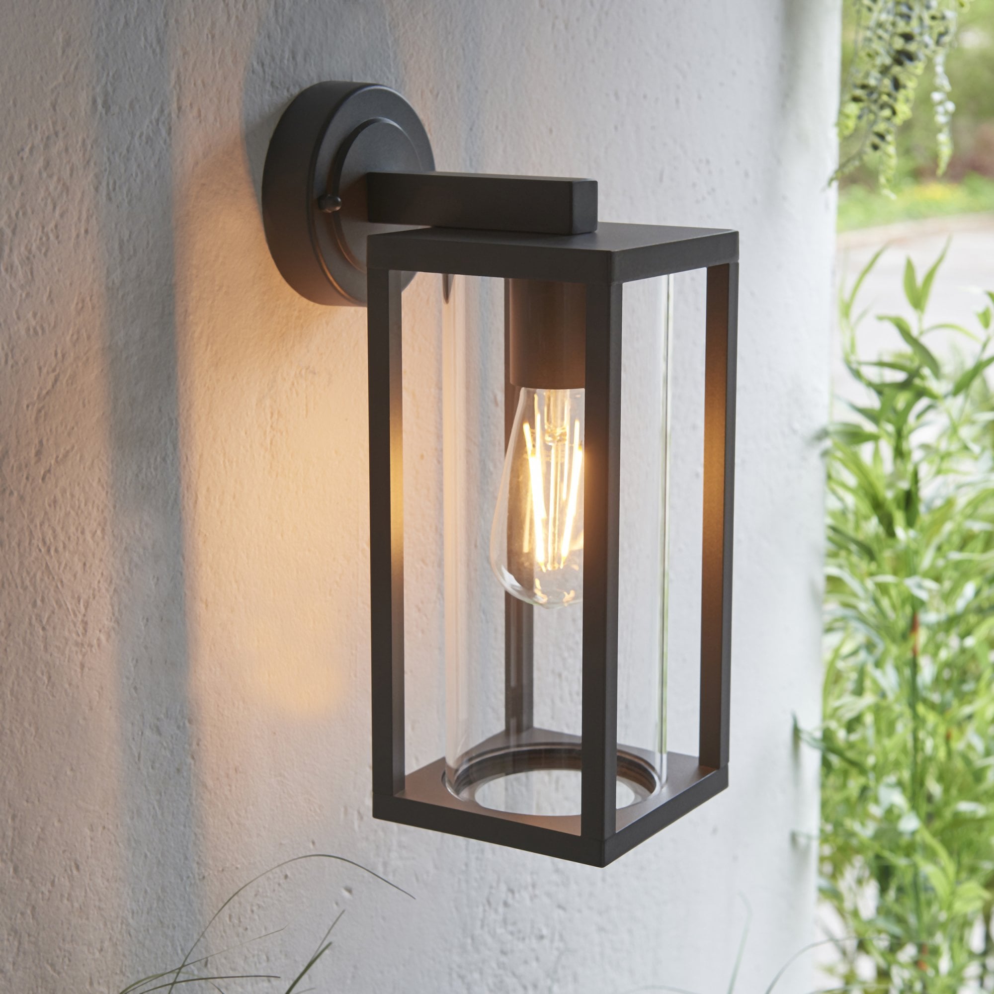 Endon Hamden Single Light Wall - Textured Black & Clear Glass