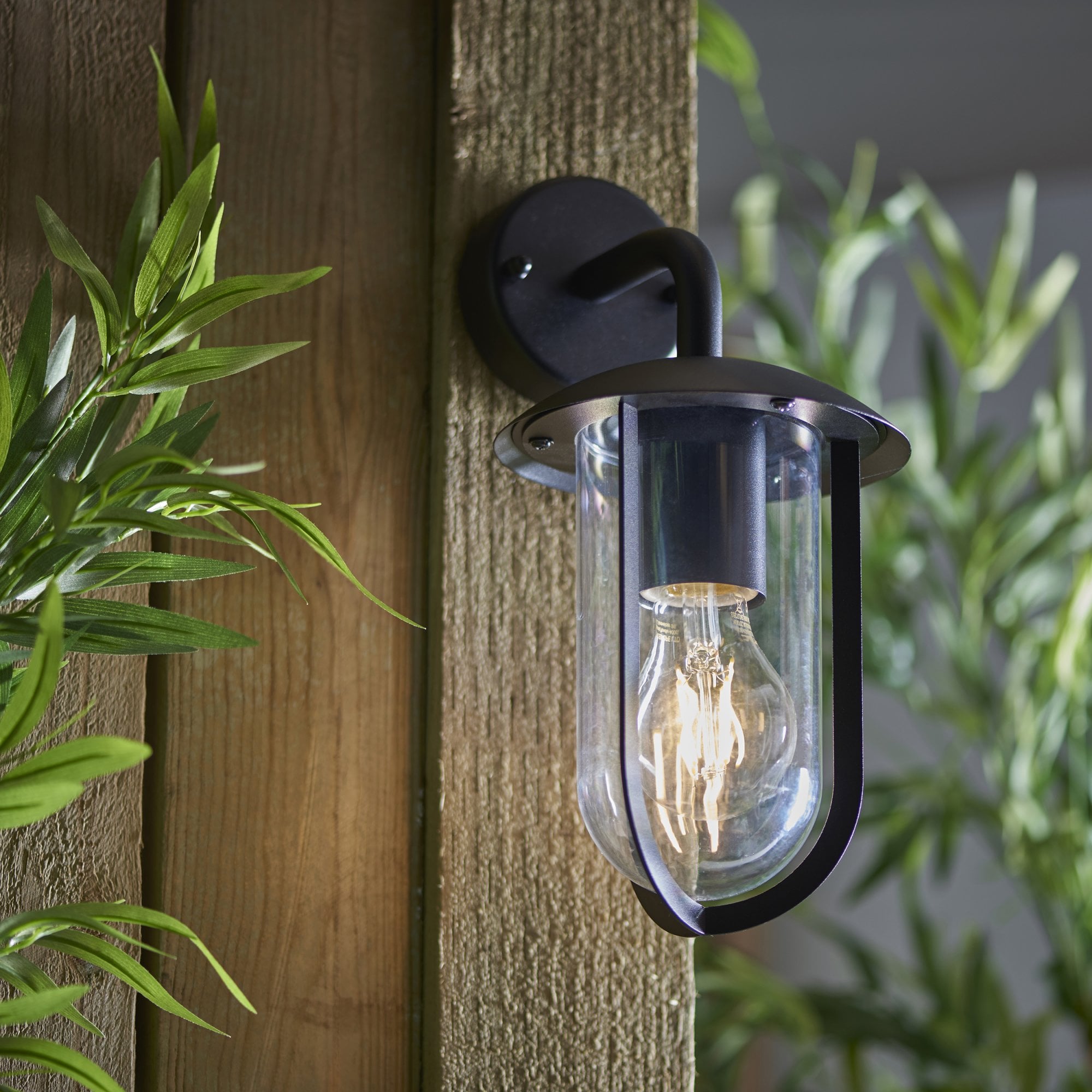 Endon Quinn Single Light Wall - Textured Black & Clear Pc