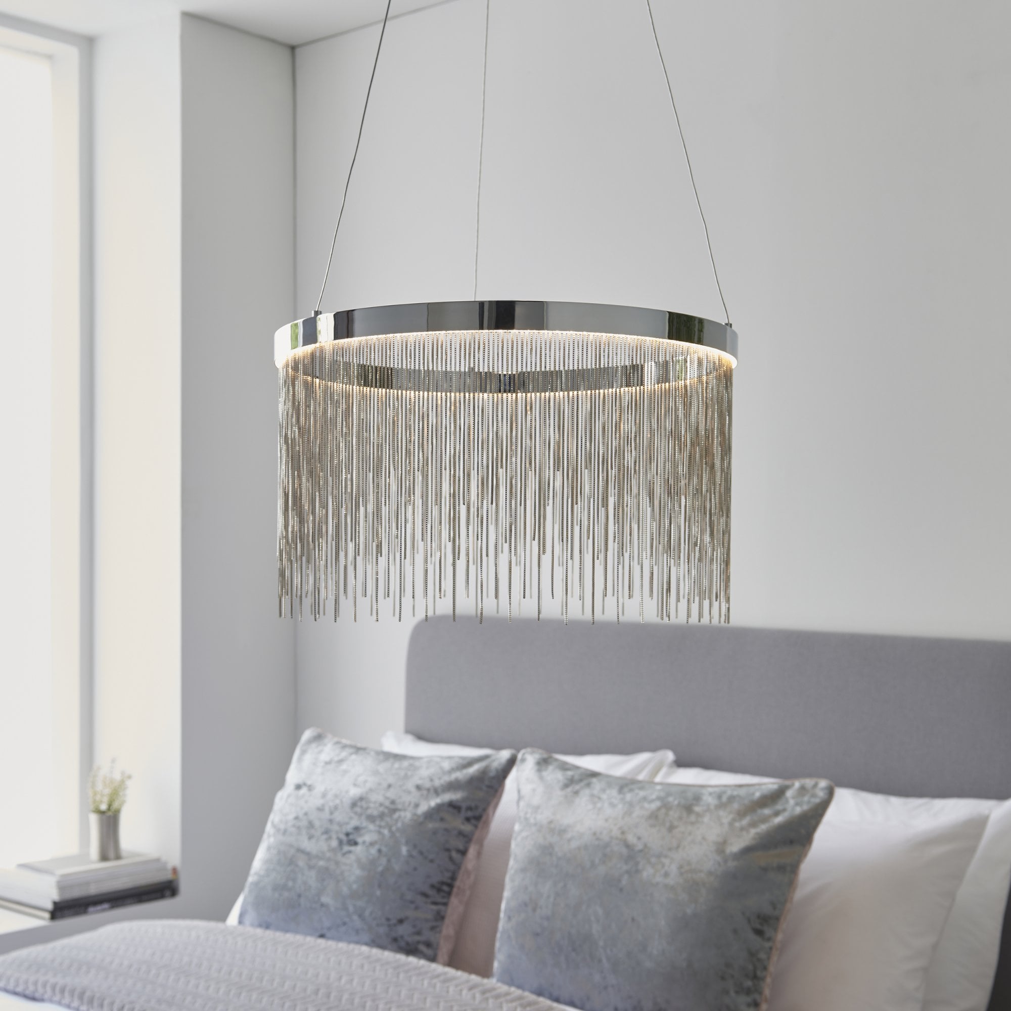 Endon Zelma Colour Temp. Adjustable Single Light Pendant - Chrome Plate & Silver Effect Chain
