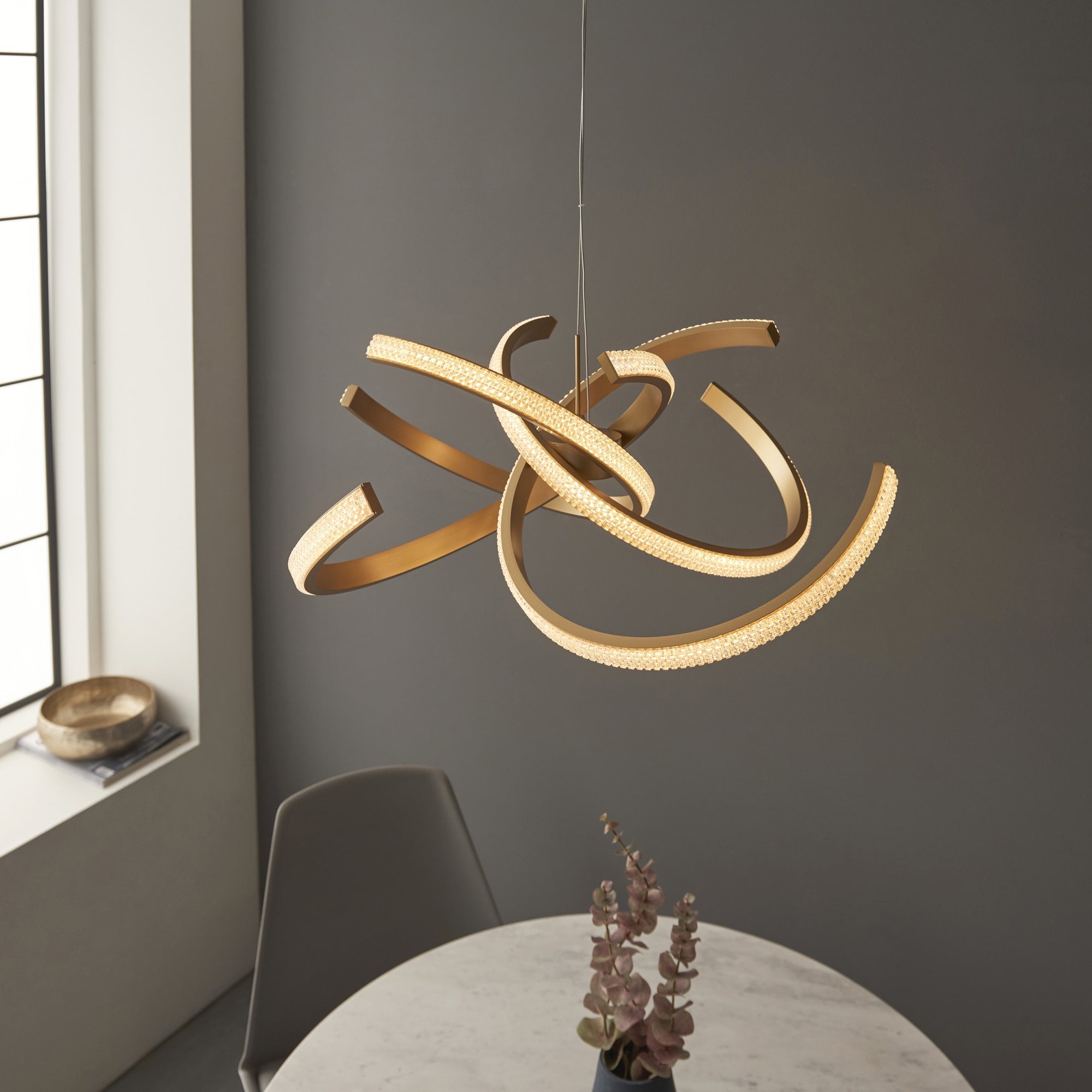 Endon Lorenzo 4 Light Pendant - Satin Gold Paint & Clear Acrylic