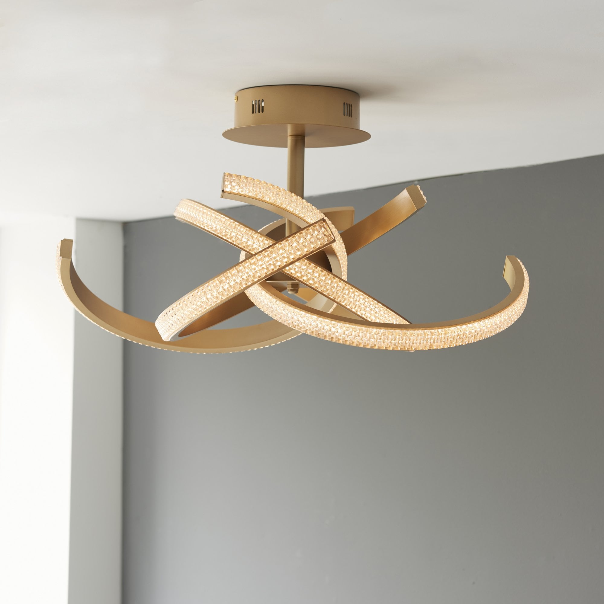 Endon Lorenzo 4 Light Semi Flush - Satin Gold Paint & Clear Acrylic