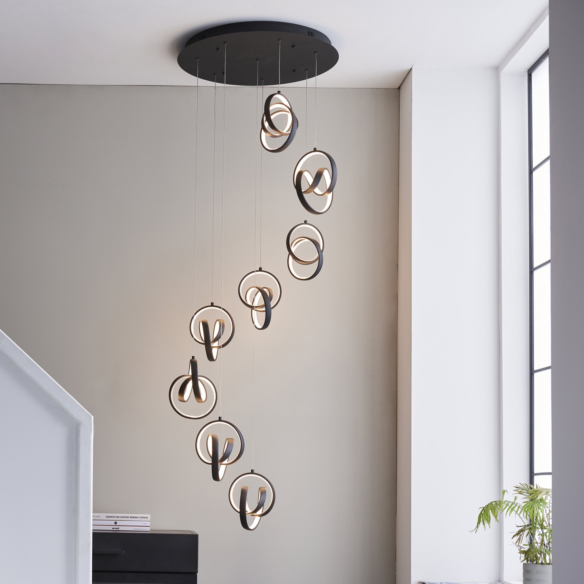 Endon Cosma 8 Light Pendant - Textured Black & White Silicone
