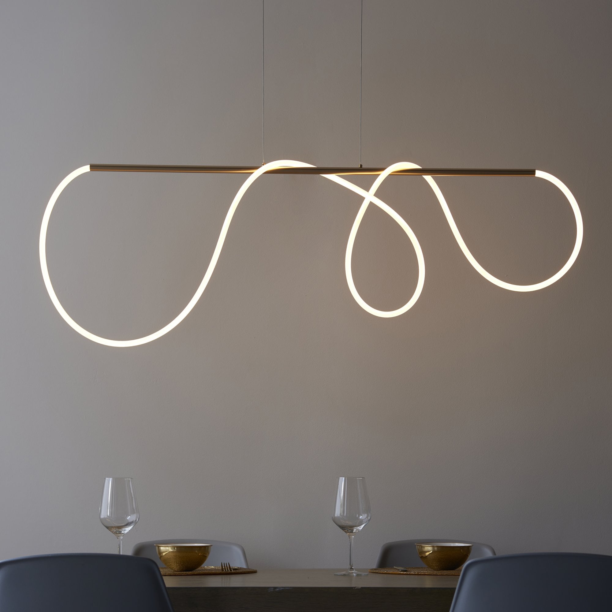 Endon Attalea Single Light Linear Pendant - Satin Gold Paint & White Silicone