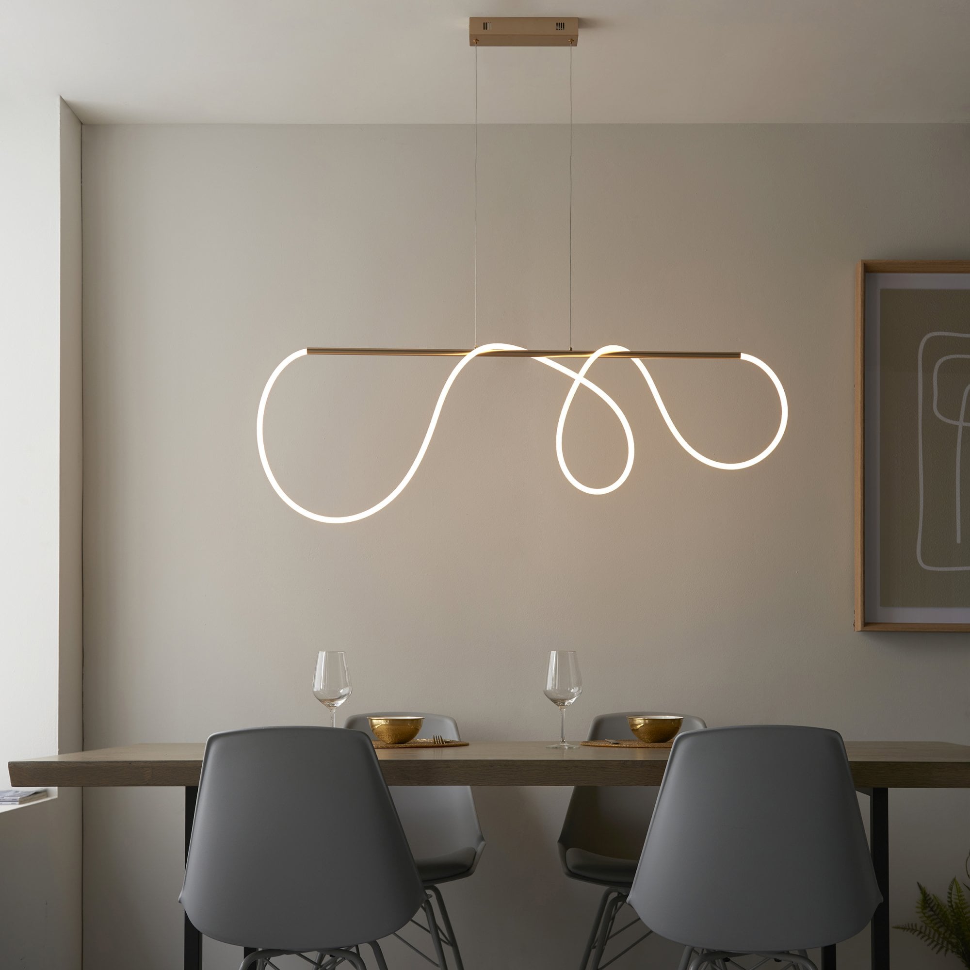 Endon Attalea Single Light Linear Pendant - Satin Gold Paint & White Silicone