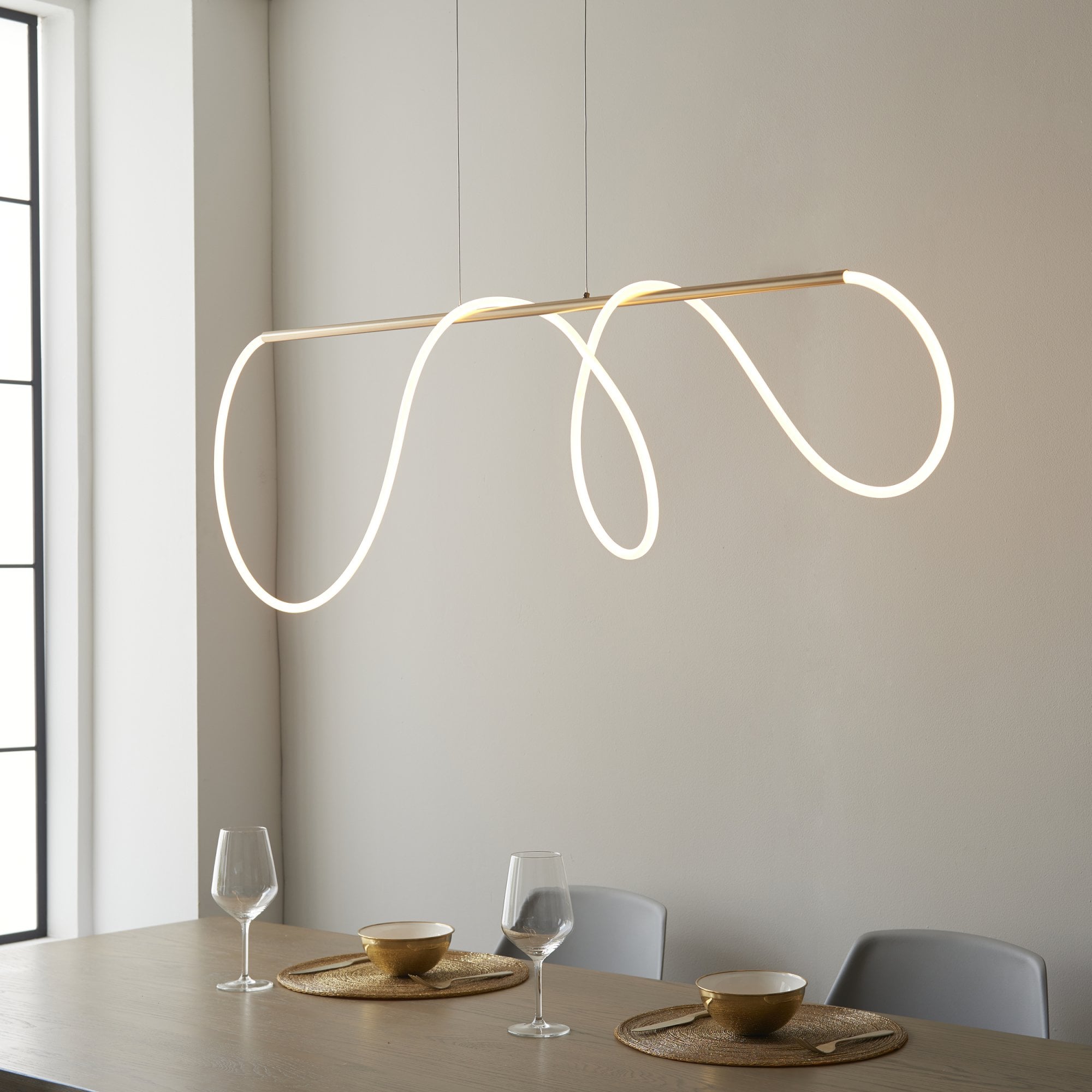 Endon Attalea Single Light Linear Pendant - Satin Gold Paint & White Silicone