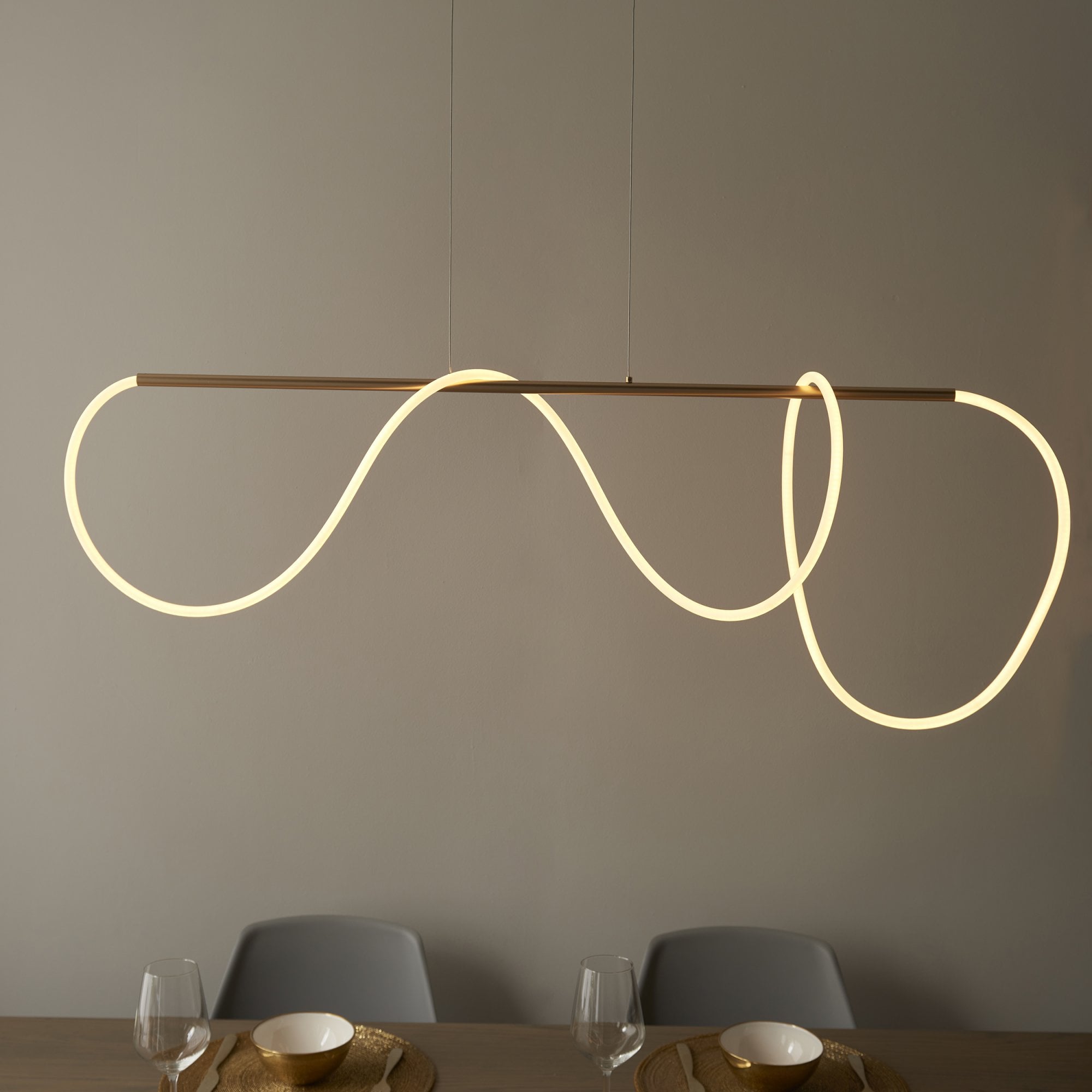 Endon Attalea Single Light Linear Pendant - Satin Gold Paint & White Silicone