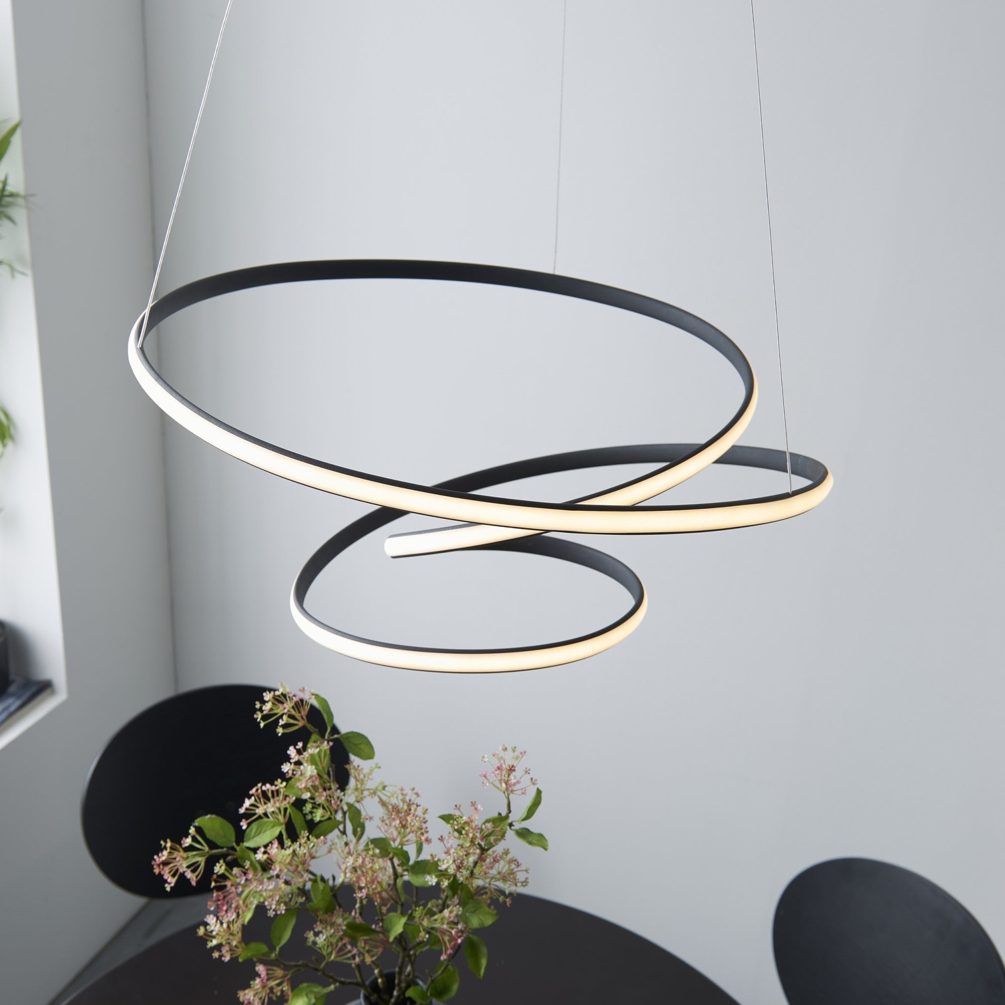 Endon Dune Single Light Pendant - Textured Black & White Silicone