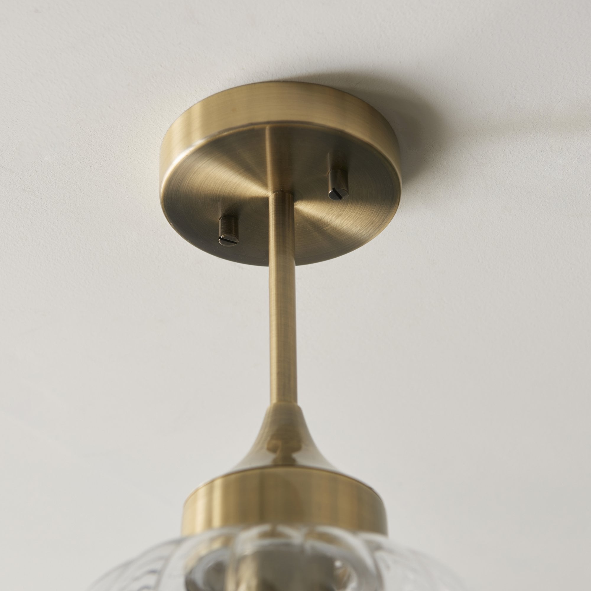 Endon Addington Single Light Semi Flush - Antique Brass Plate & Clear Ribbed Glass