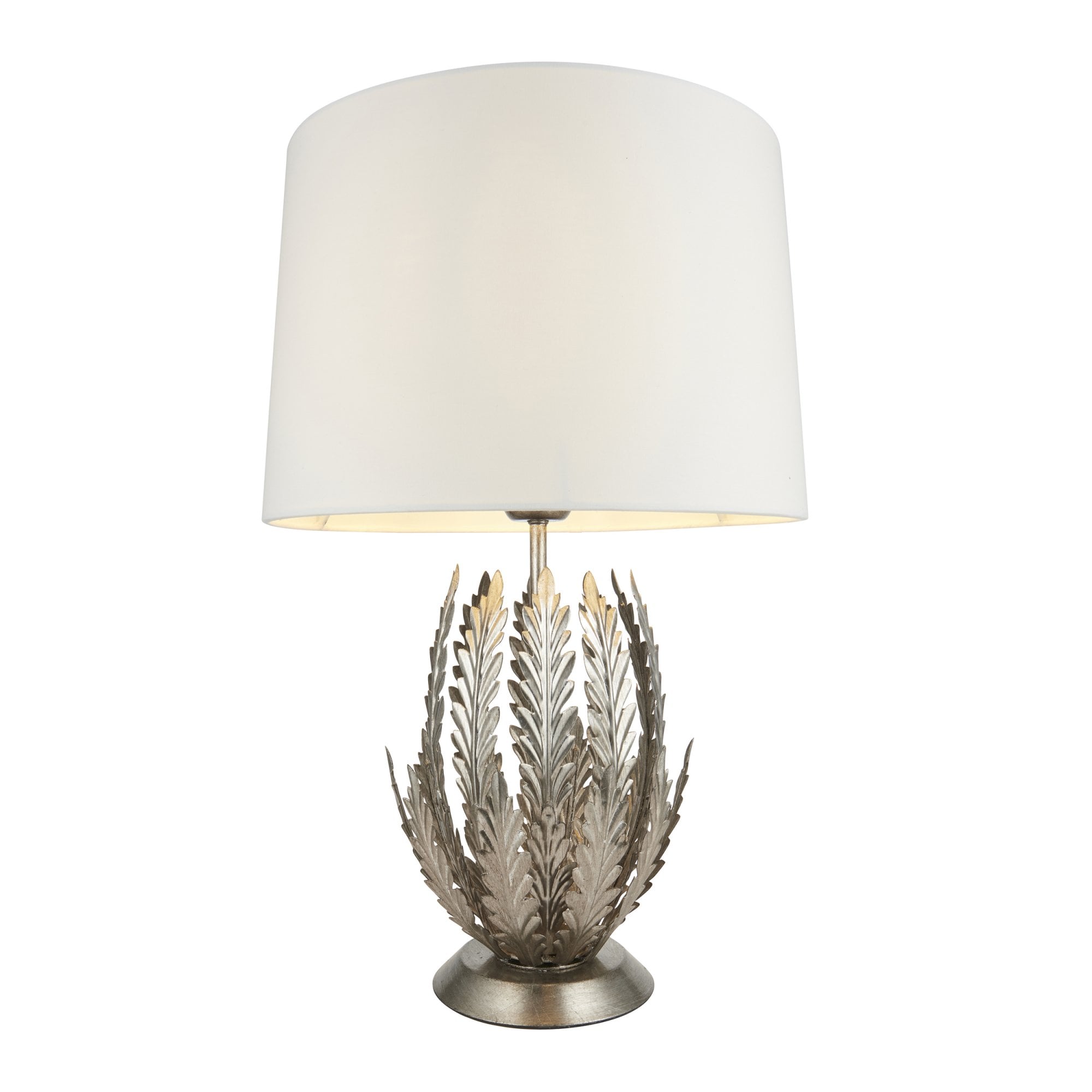 Endon Delphine Single Light Table Lamp -  Silver Leaf & Ivory Cotton Fabric