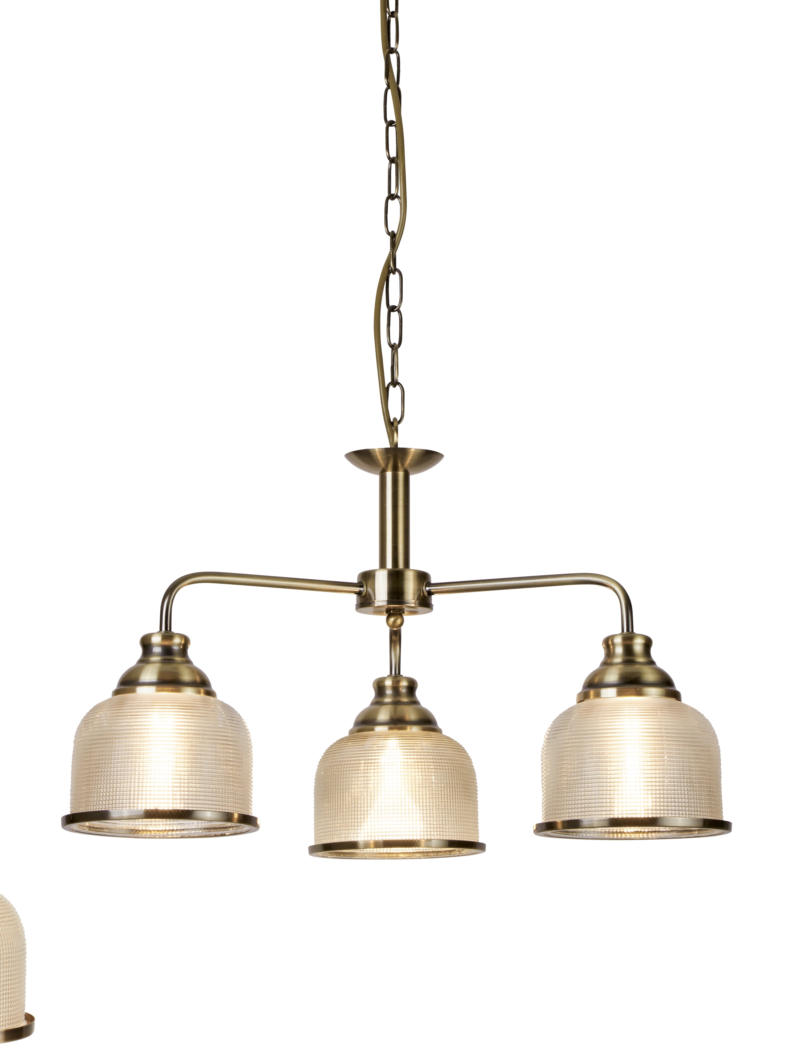 Searchlight Beech II 3 Light Ceiling Fitting - Antique Brass & Holophane Glass