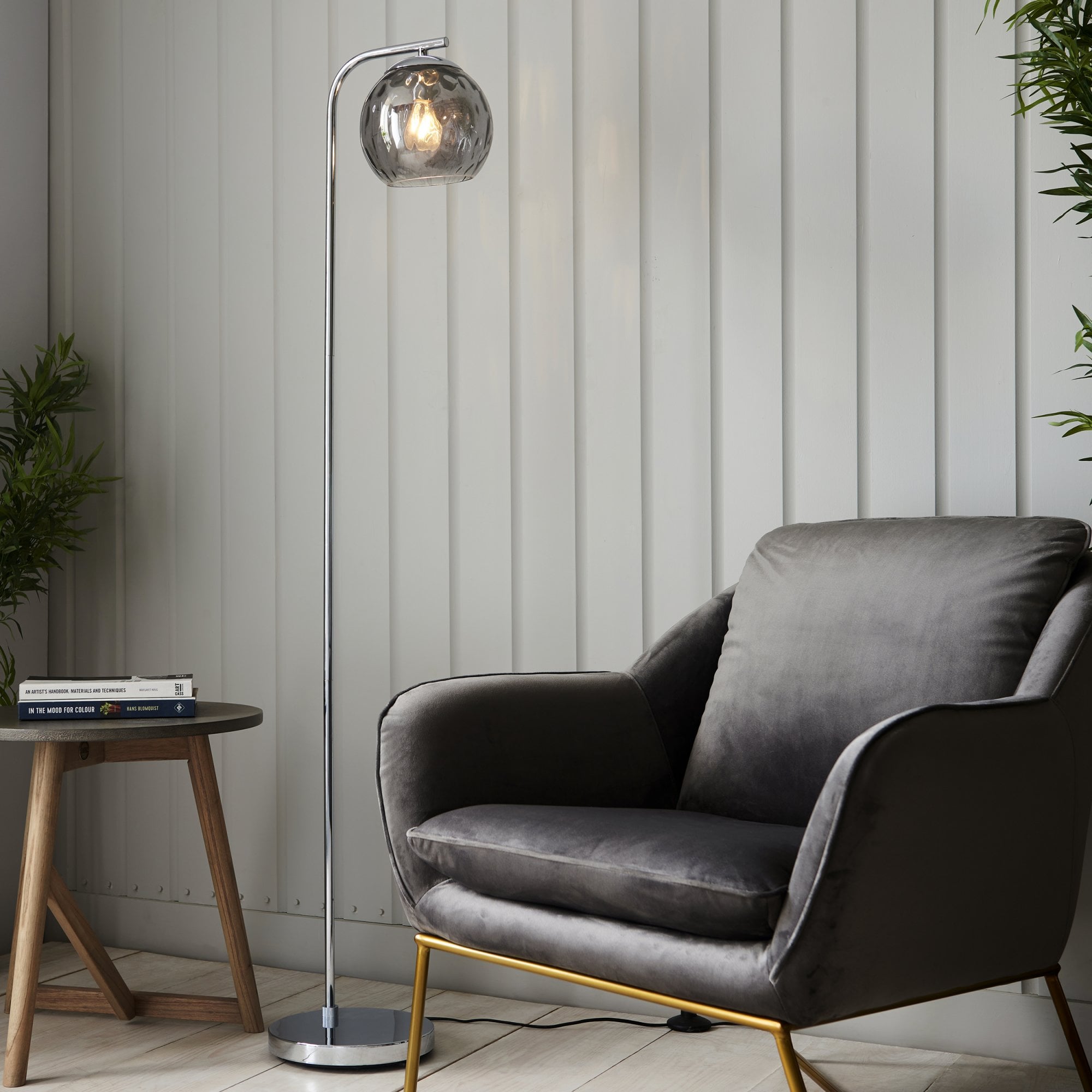 Endon Dimple Single Floor Lamp - Smoked Glass & Polished Chrome