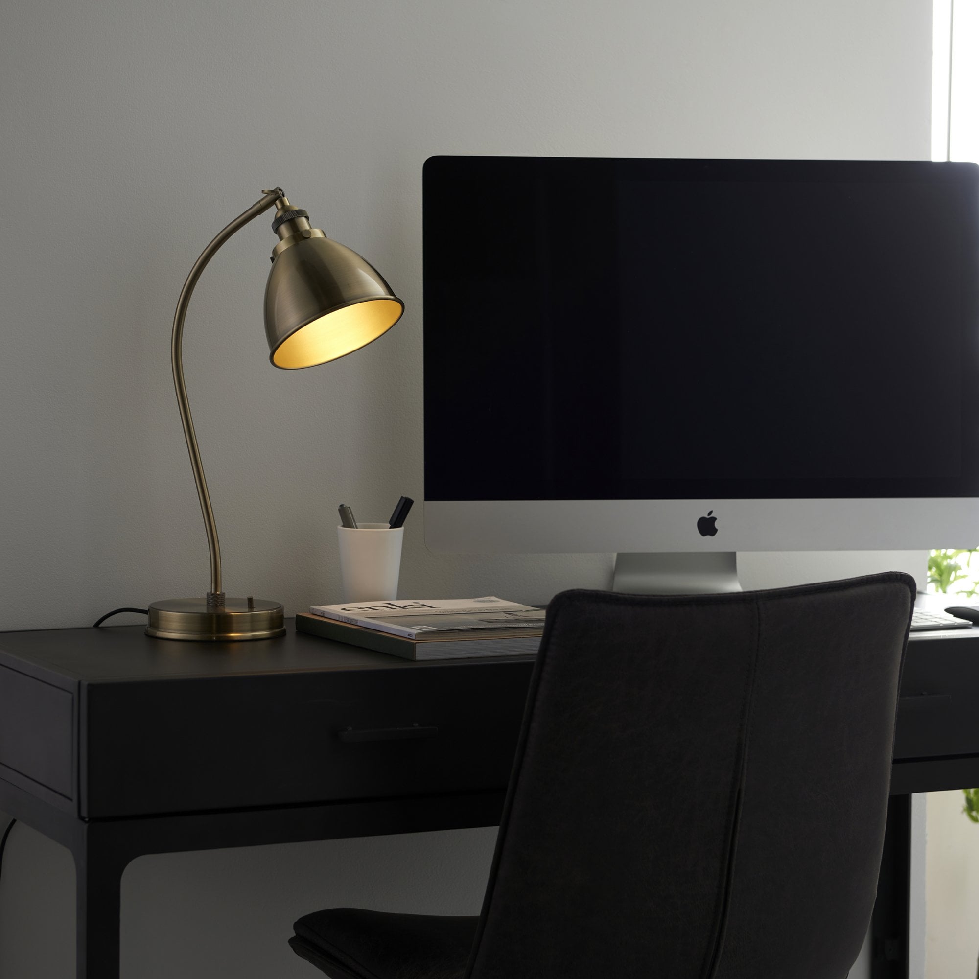 Endon Franklin Single Task Table Lamp - Antique Brass Plate