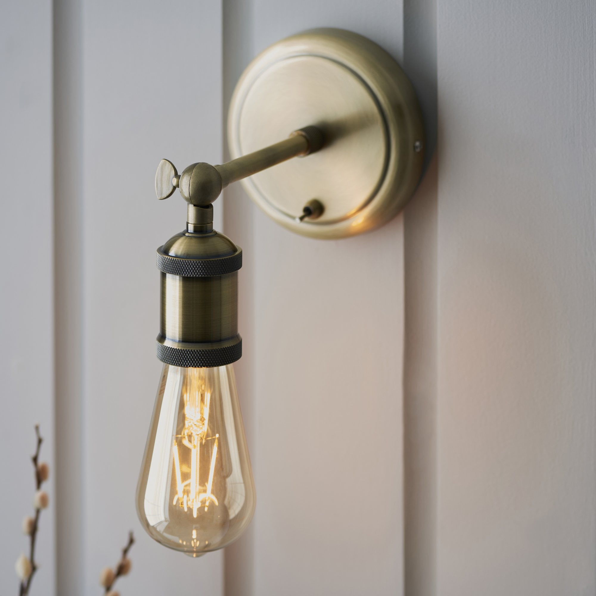 Endon Hal Single Wall Light - Antique Brass