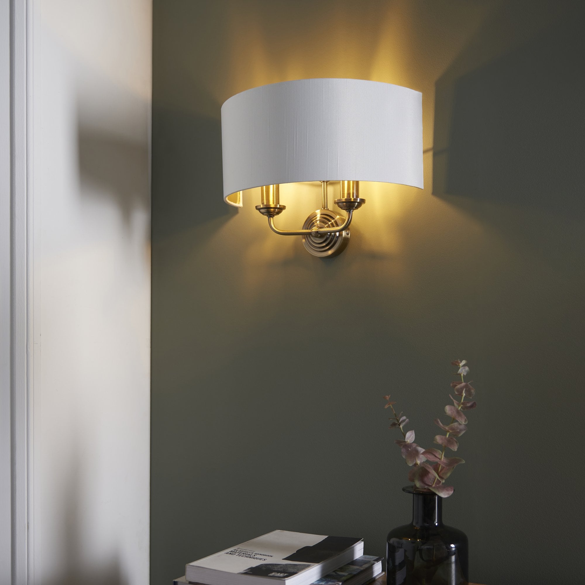 Endon Highclere 2 Light Wall Light - Antique Brass & Vintage White