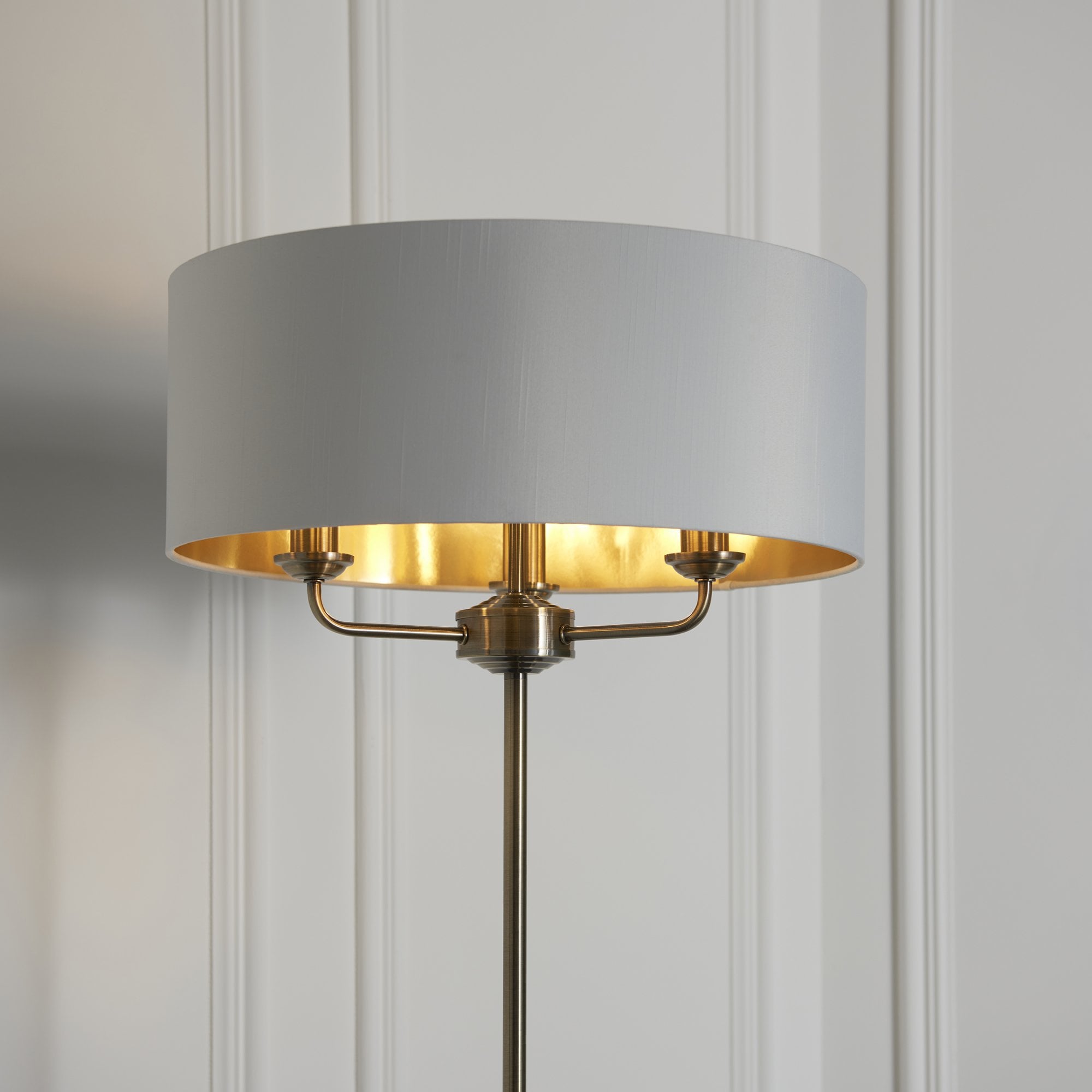 Endon Highclere 3 Light Floor Lamp - Antique Brass & Vintage White