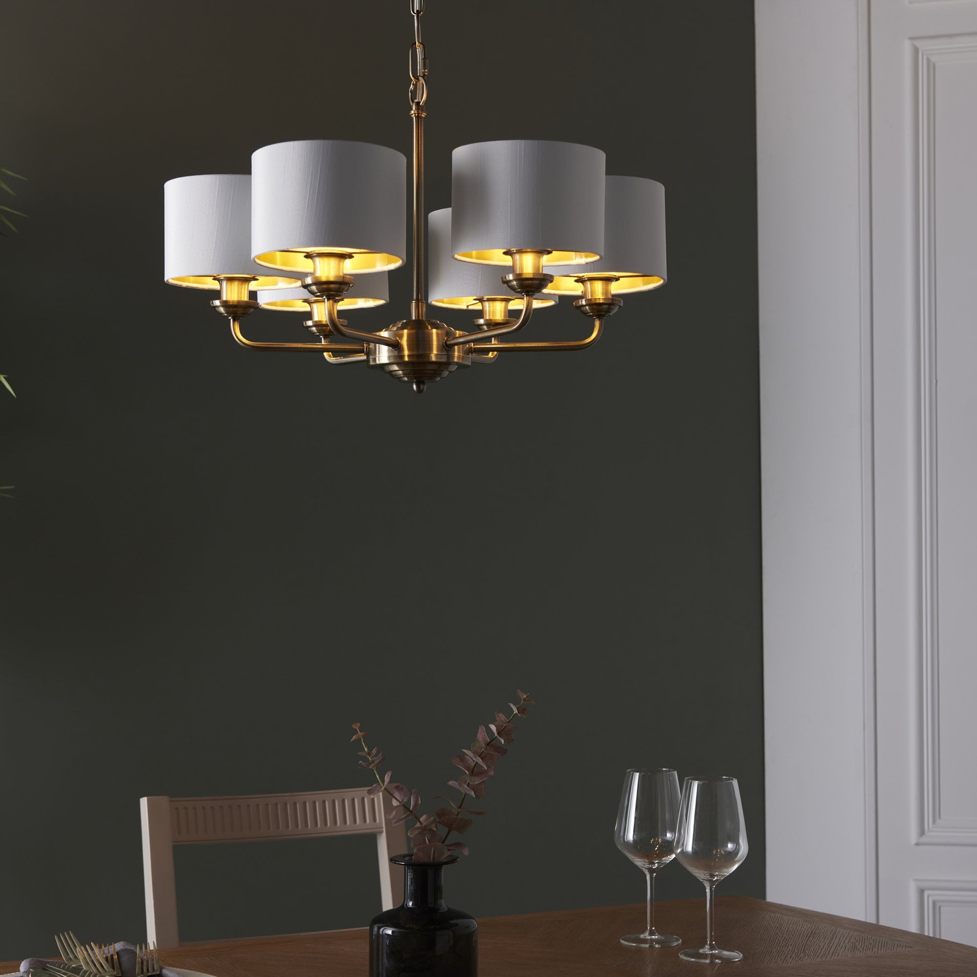 Endon Highclere 6 Light Arm Pendant - Antique Brass & Vintage White