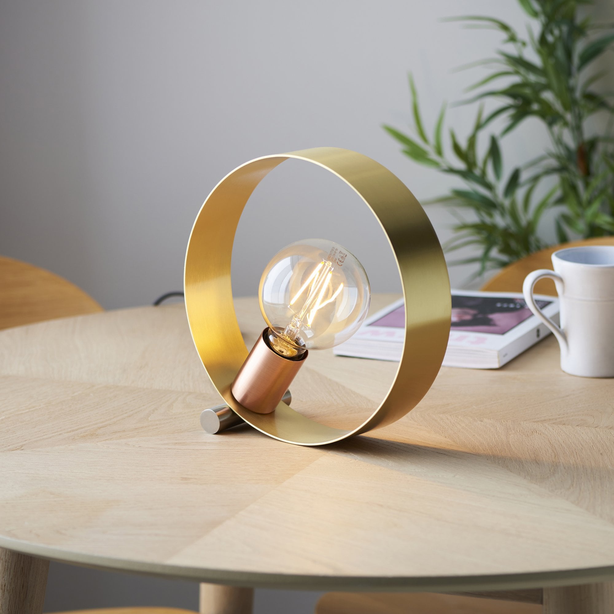 Endon Hoop Single Table Lamp - Brushed Copper, Nickel & Brass