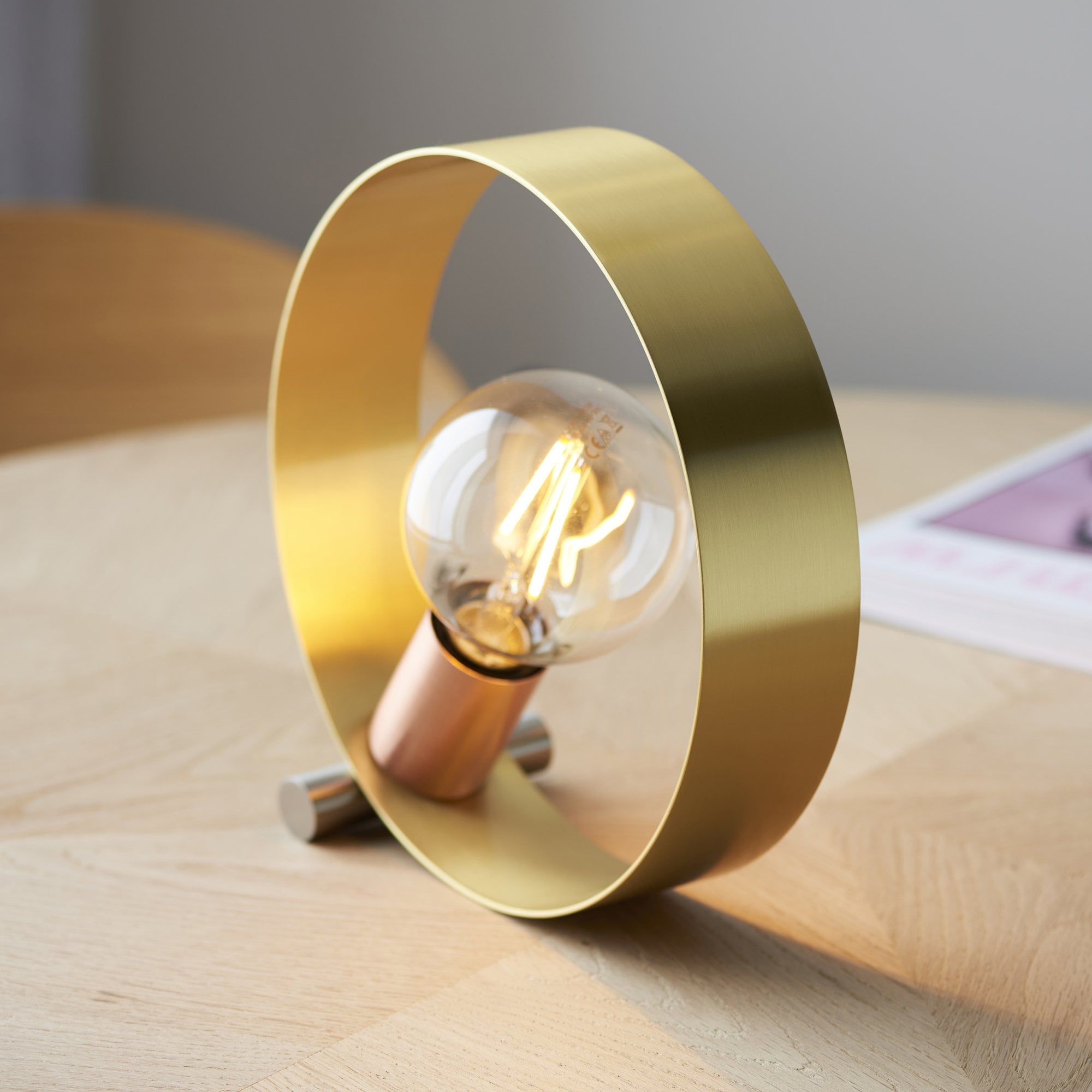 Endon Hoop Single Table Lamp - Brushed Copper, Nickel & Brass