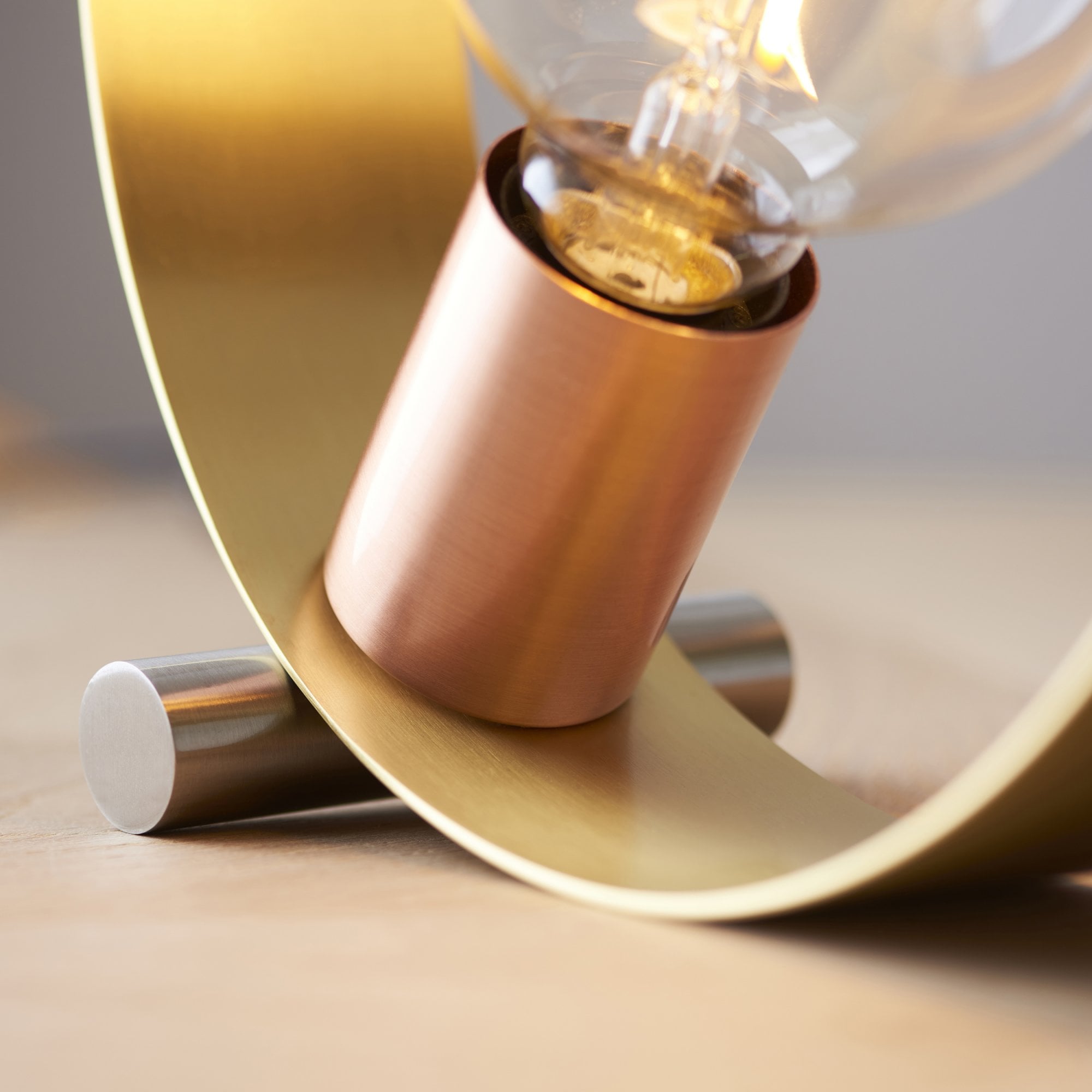 Endon Hoop Single Table Lamp - Brushed Copper, Nickel & Brass