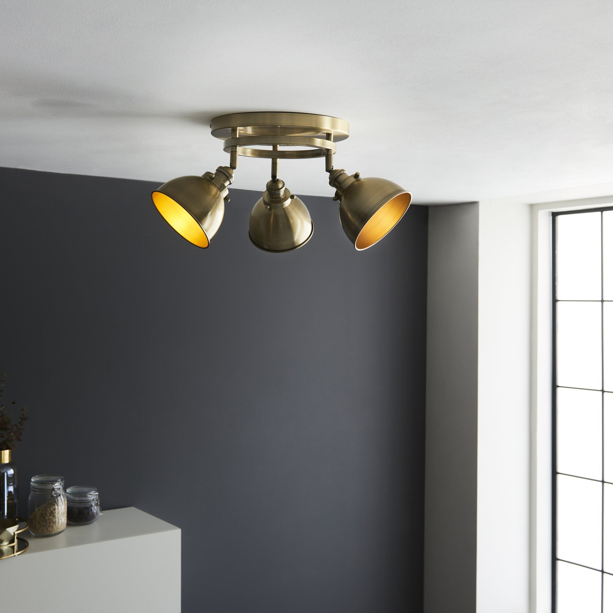 Endon Wyatt 3 Light Round Spotlight - Antique Brass