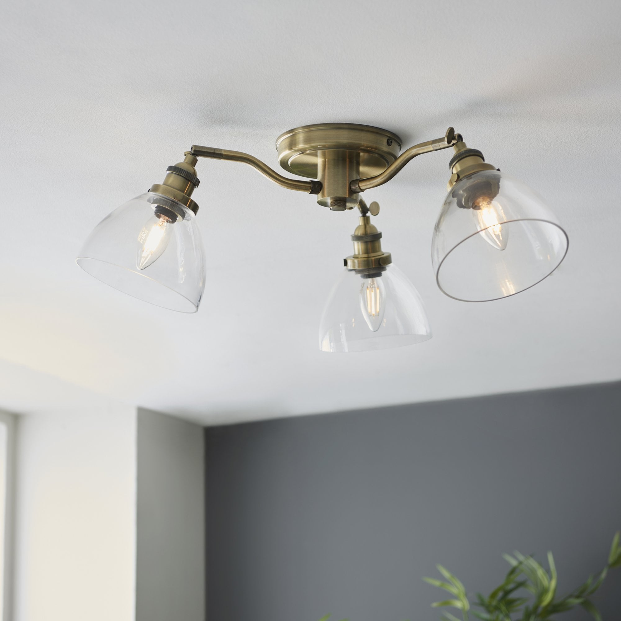 Endon Hansen 3 Light Semi Flush - Antique Brass