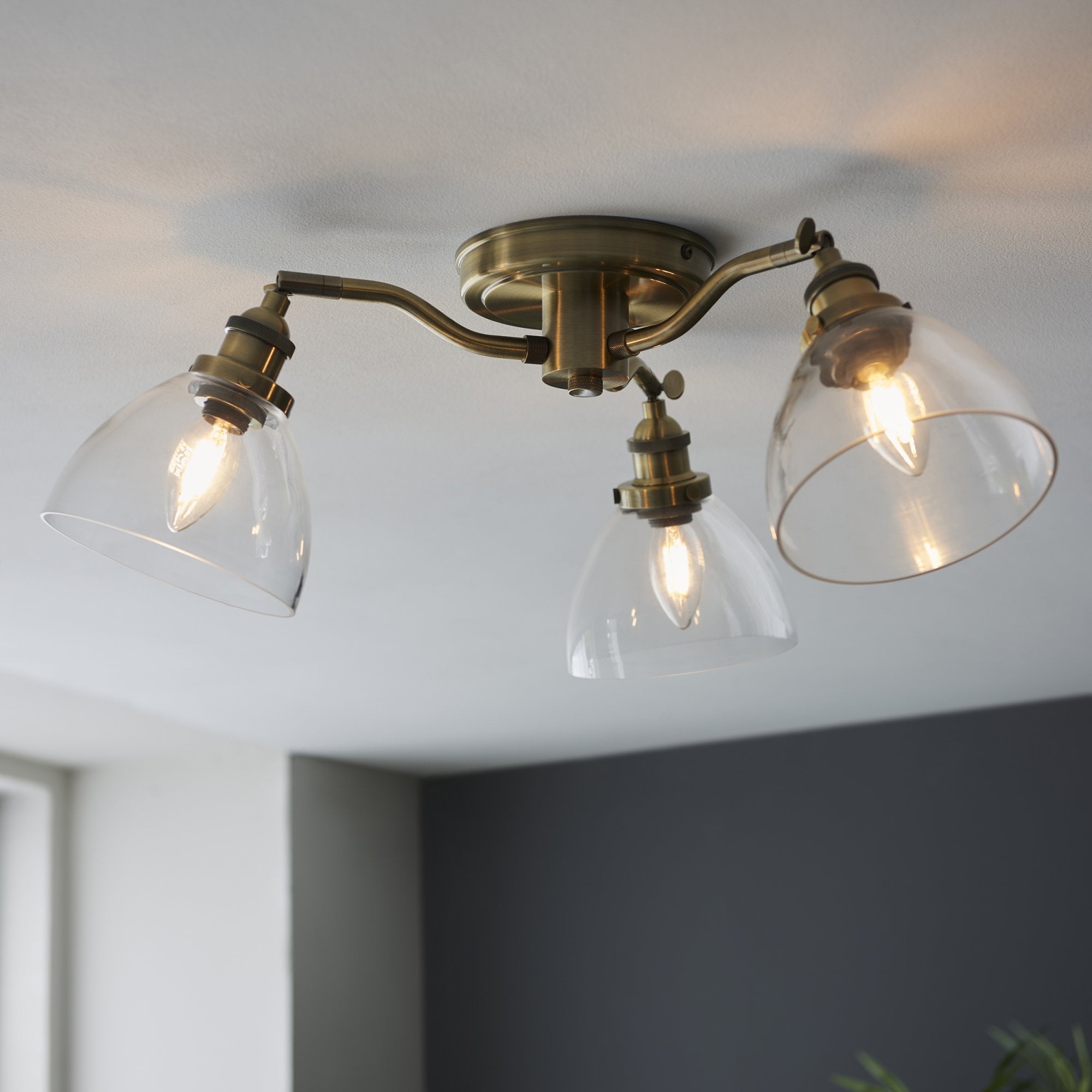 Endon Hansen 3 Light Semi Flush - Antique Brass