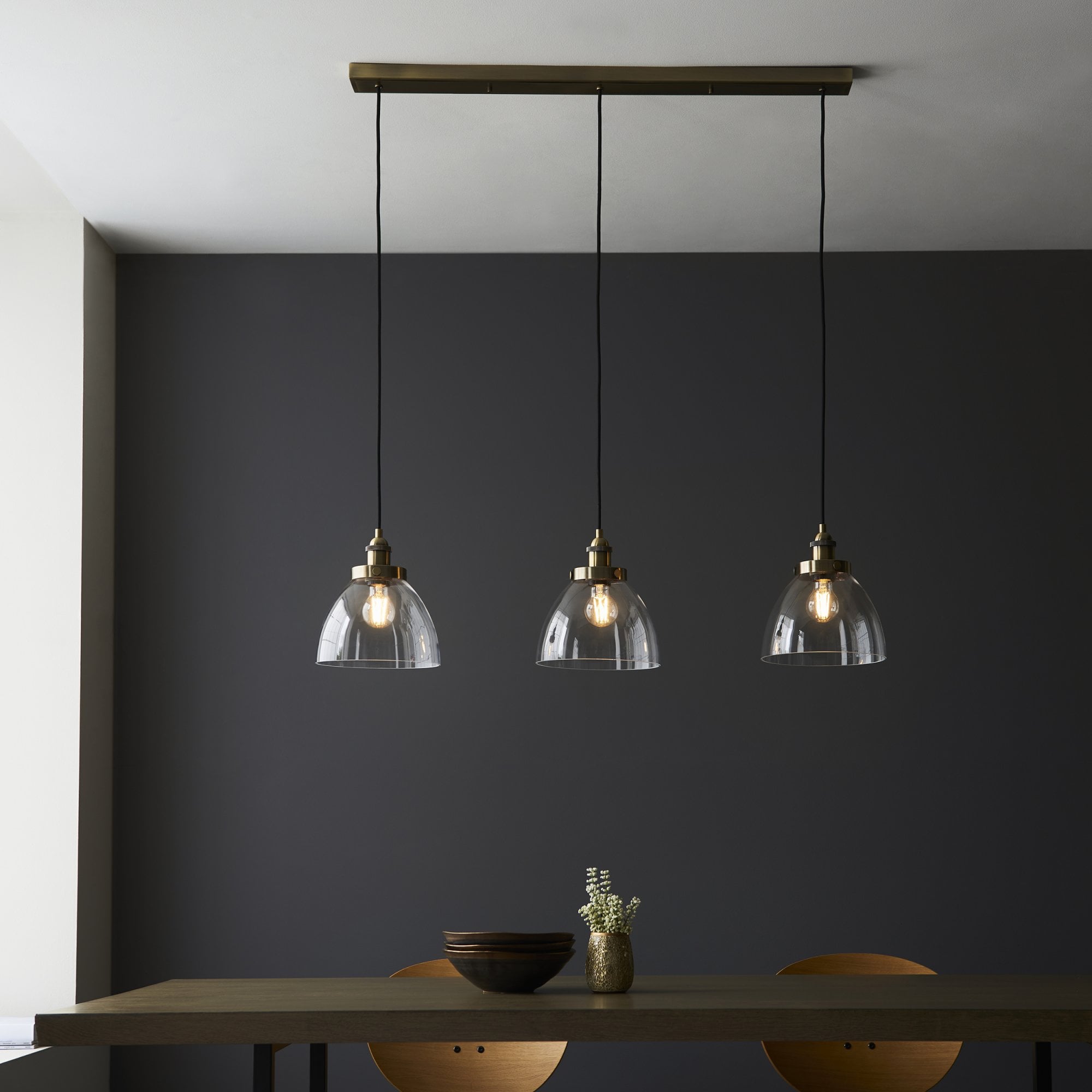 Endon Hansen 3 Light Linear Pendant - Antique Brass